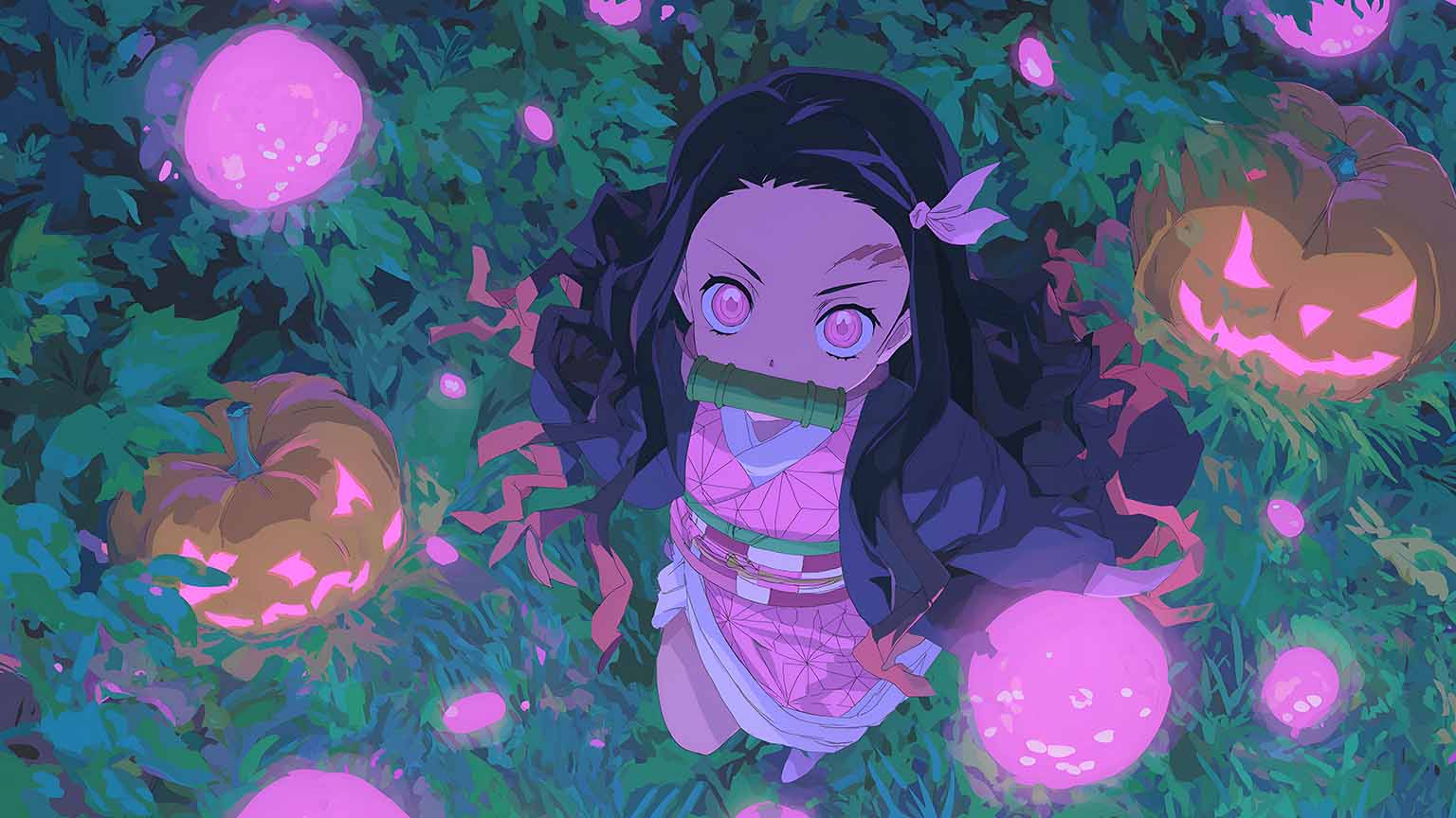 1536x864 Demon Slayer Nezuko Kamado Halloween Pumpkins Wallpaper 4k