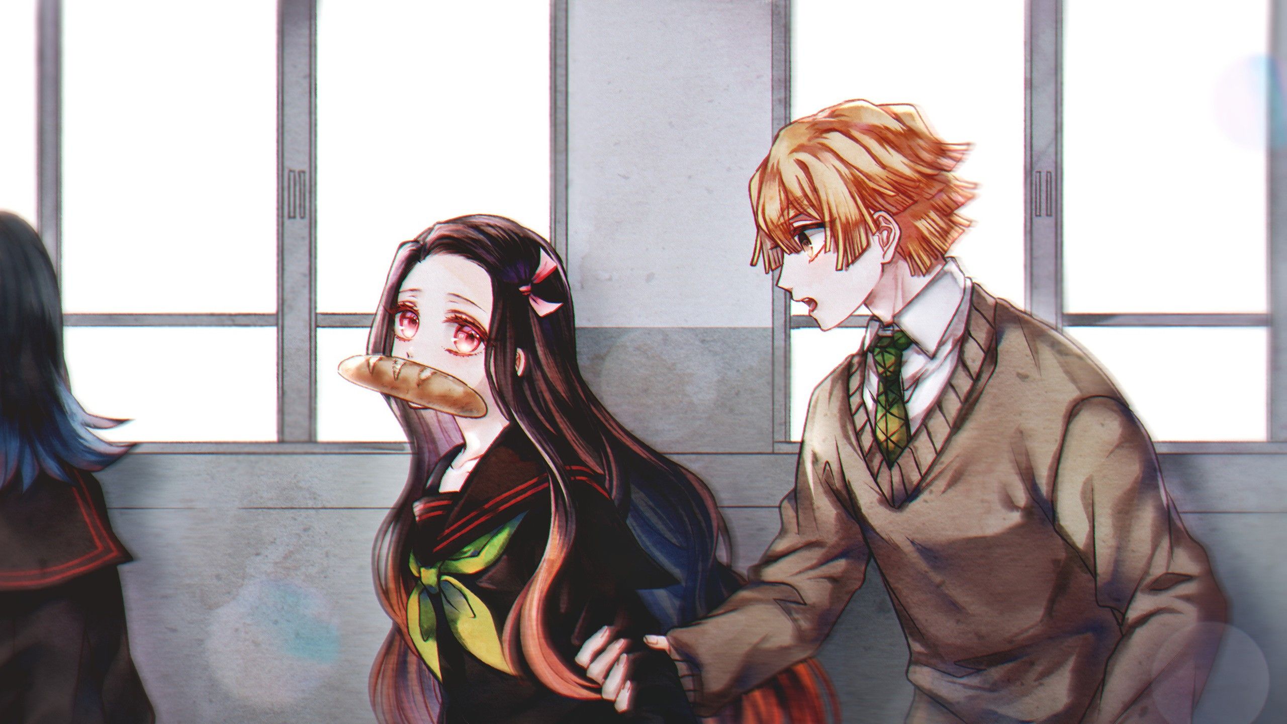 2560x1440 Demon Slayer Nezuko Kamado Zenitsu Agatsuma With Background Of Window HD Anime Wallpaper