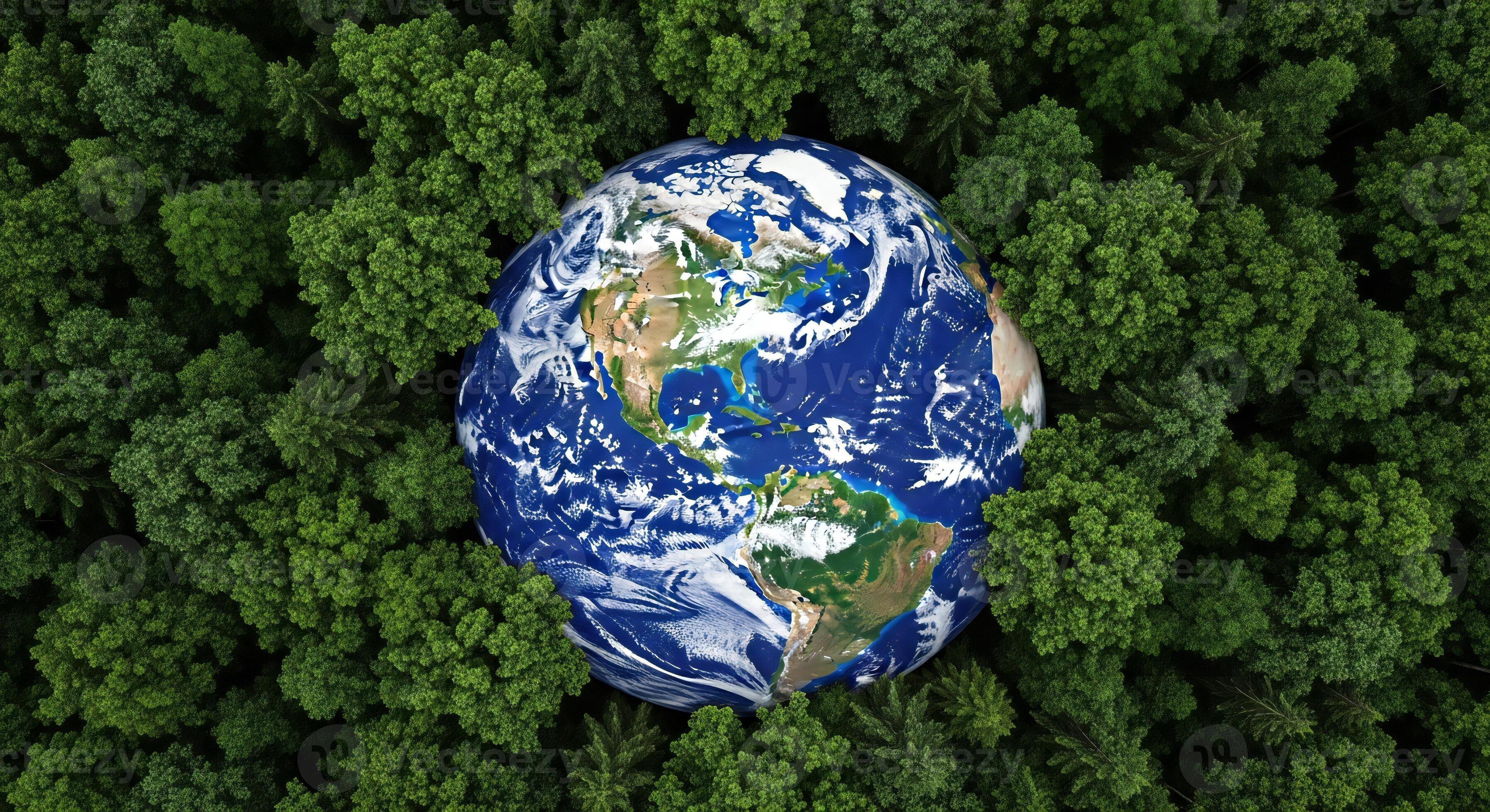3593x1960 Nature background, Nature wallpaper, Earth globe surrounded by lush green forest canopy viewed from above Nature background