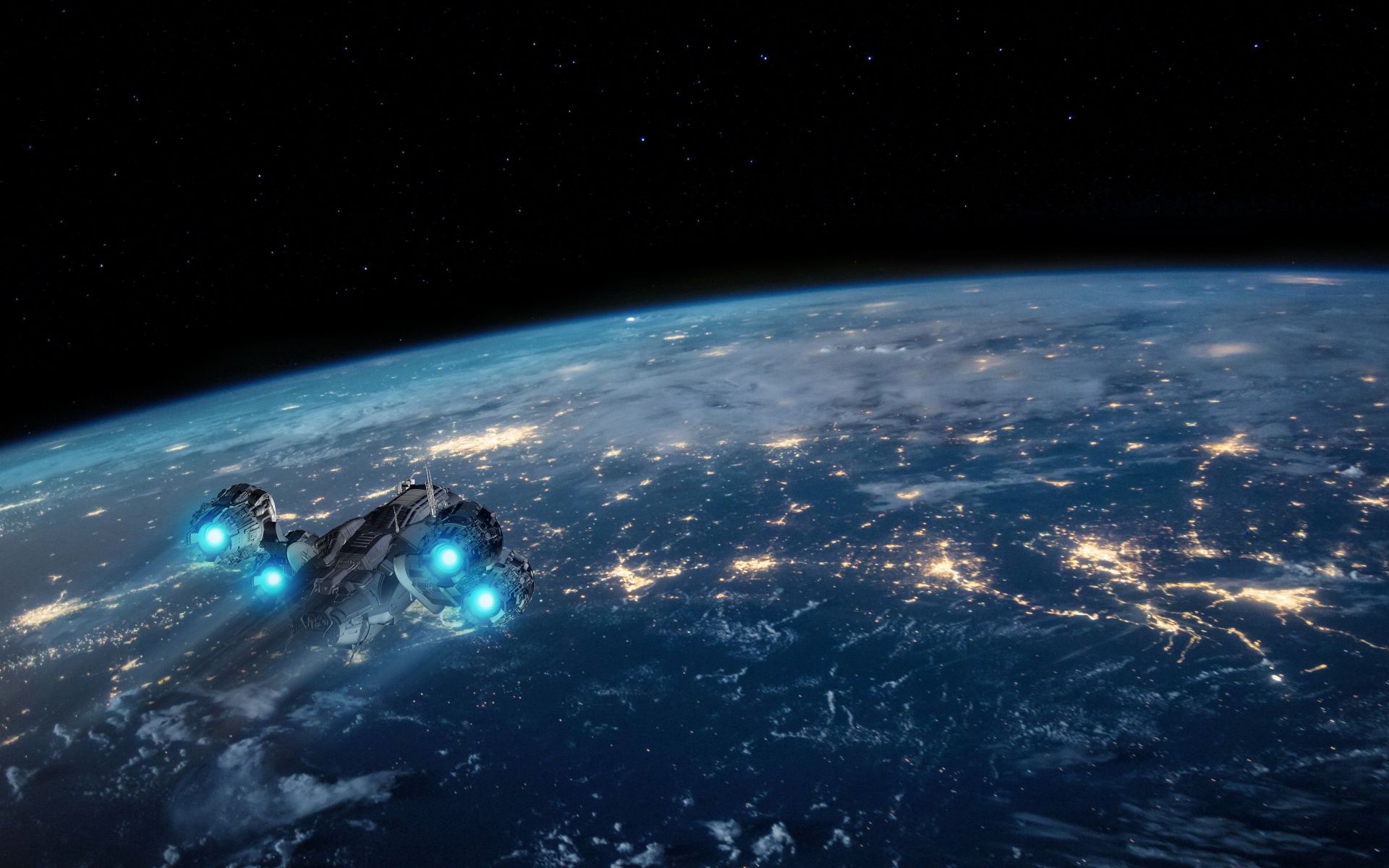 1920x1200 Earth Wallpaper 4K, Spaceship, Night, Stars, Night