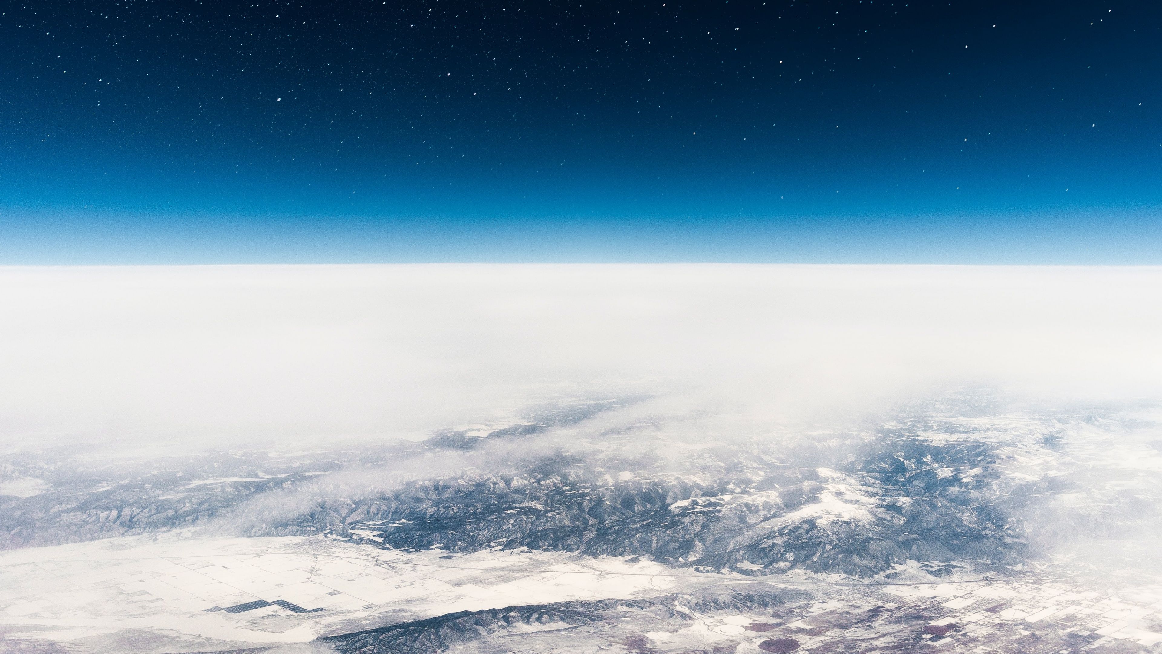 3840x2160 Earth Wallpaper 4K, Horizon, Above clouds, Starry sky