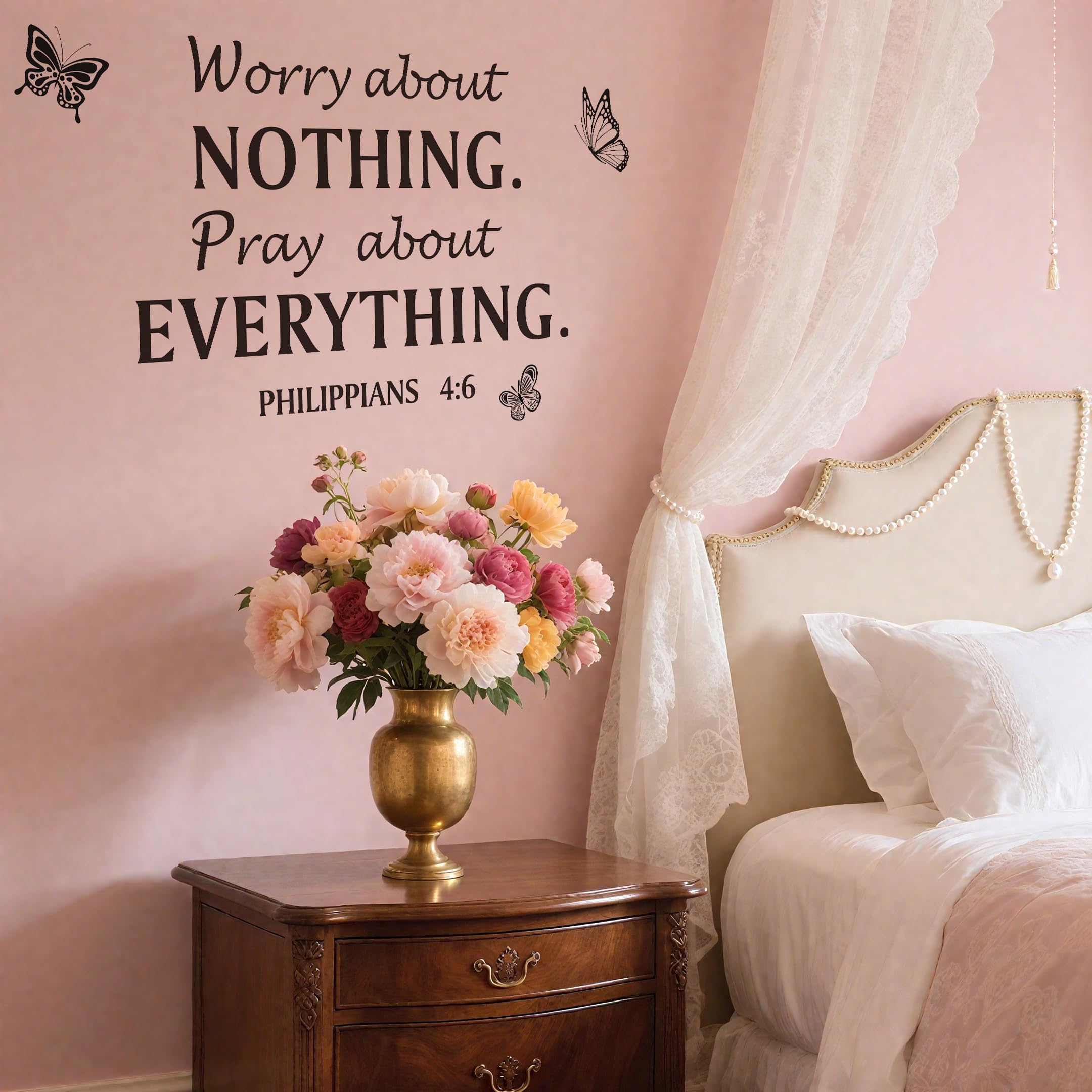 2160x2160 Philippians 4:6 Christian Wall Decal, Butterfly Bible Verse Sticker. Removable vinyl scripture wall art with butterfly design and Philippians 4:6 quote. Christian decor for home and family. : Tools & Home Improvement