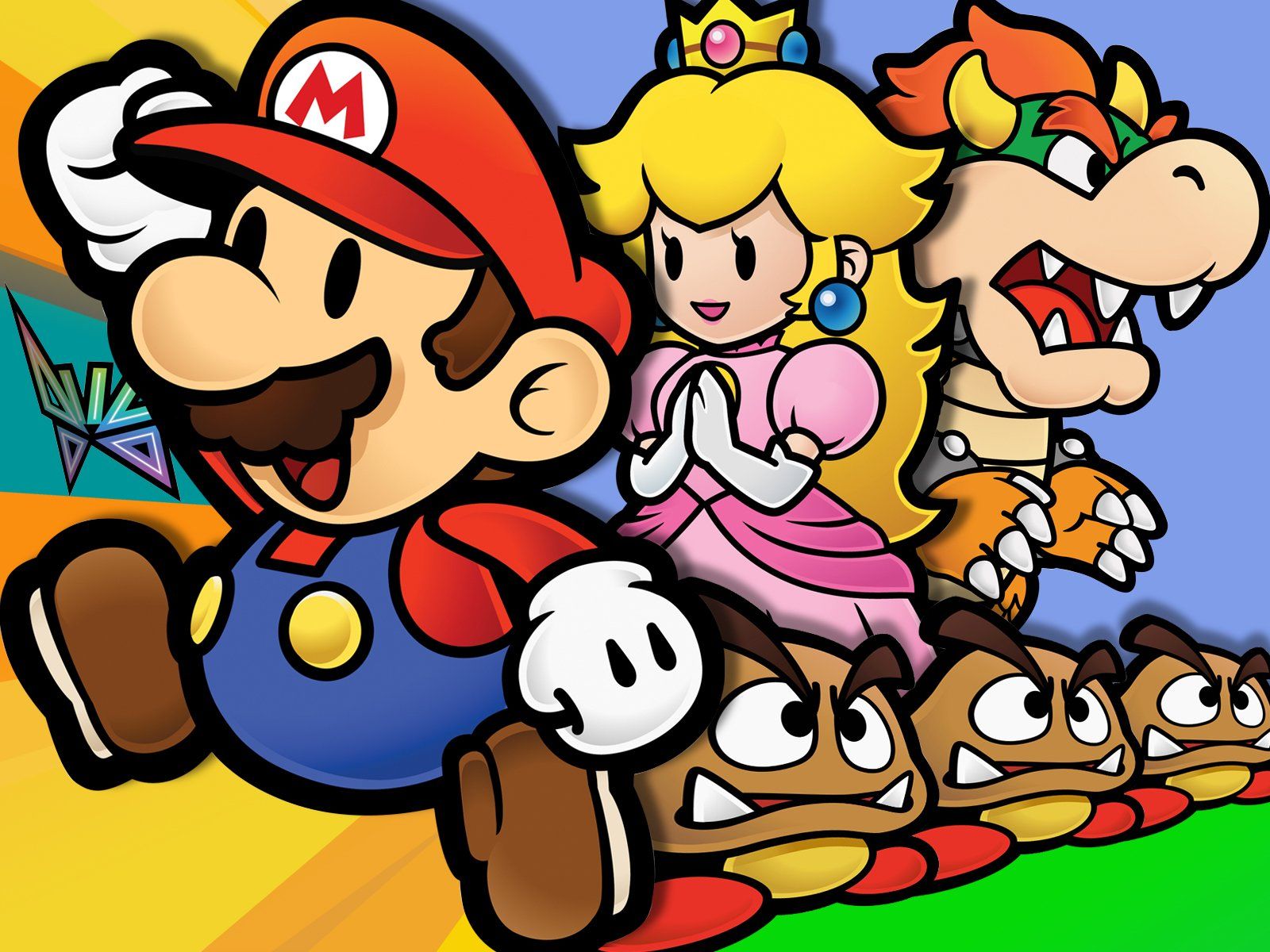1600x1200 Epic Paper Mario HD Wallpaper: Bowser, Princess Peach, and Mario Adventurex1200