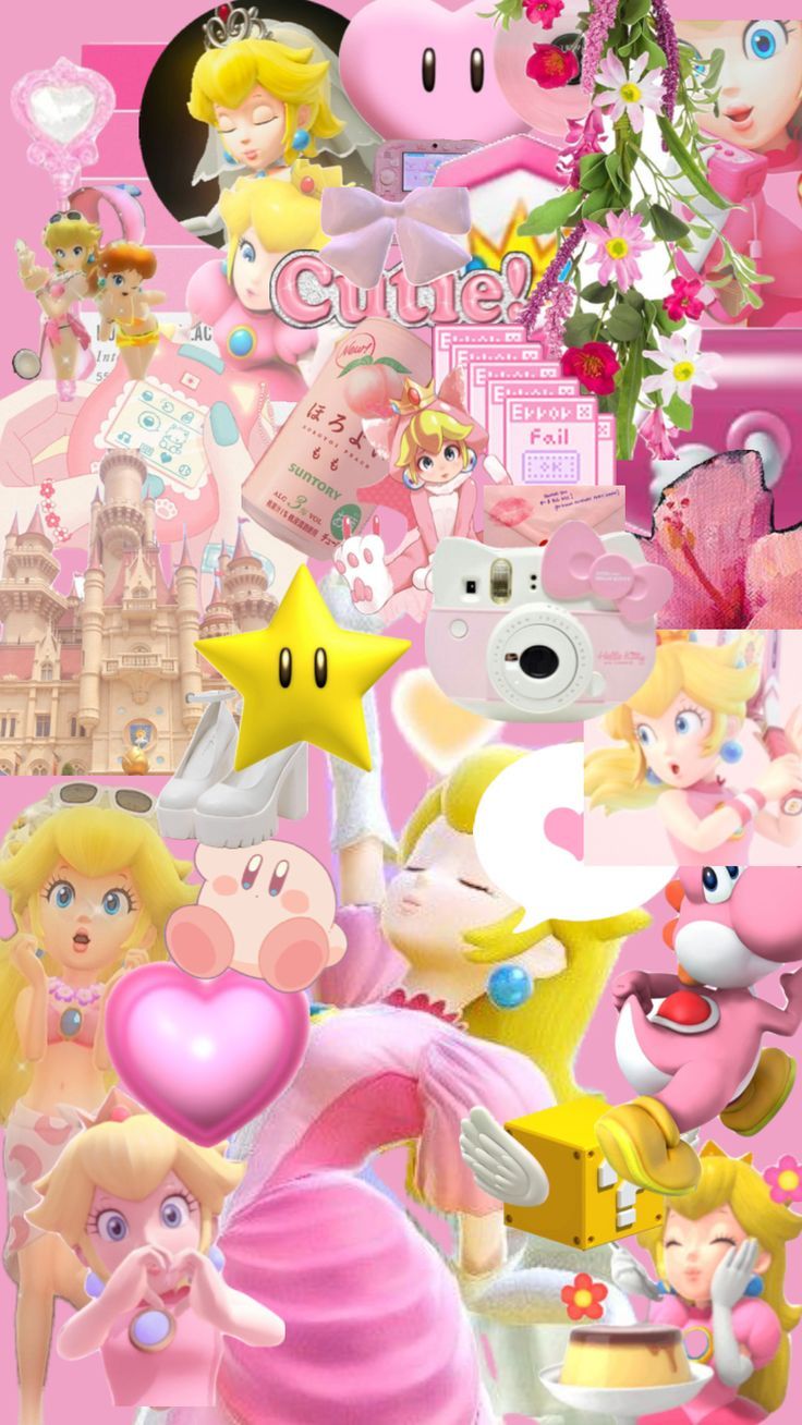 736x1308 Check out wharakurataylor's Shuffles. Mario collage wallpaper, Cute princess peach wallpaper, Pink mario wallpaper