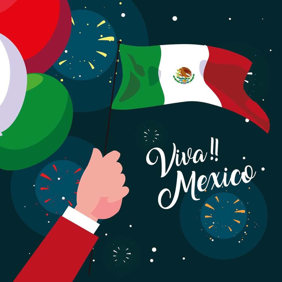 980x980 Download a hand holding a mexican flag and saying viva mexico Wallpaper