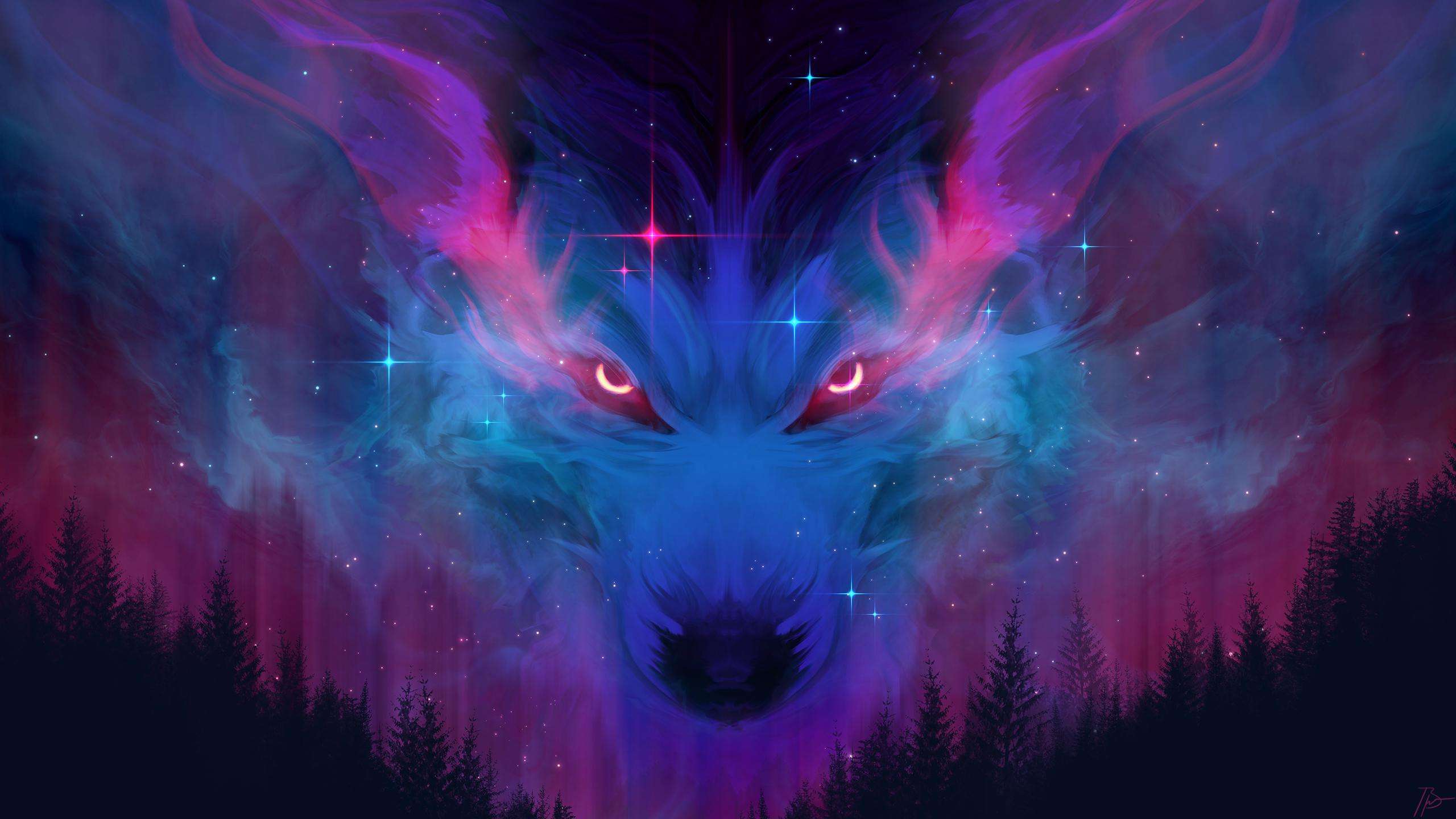2560x1440 Black And Purple Wolf Wallpaper