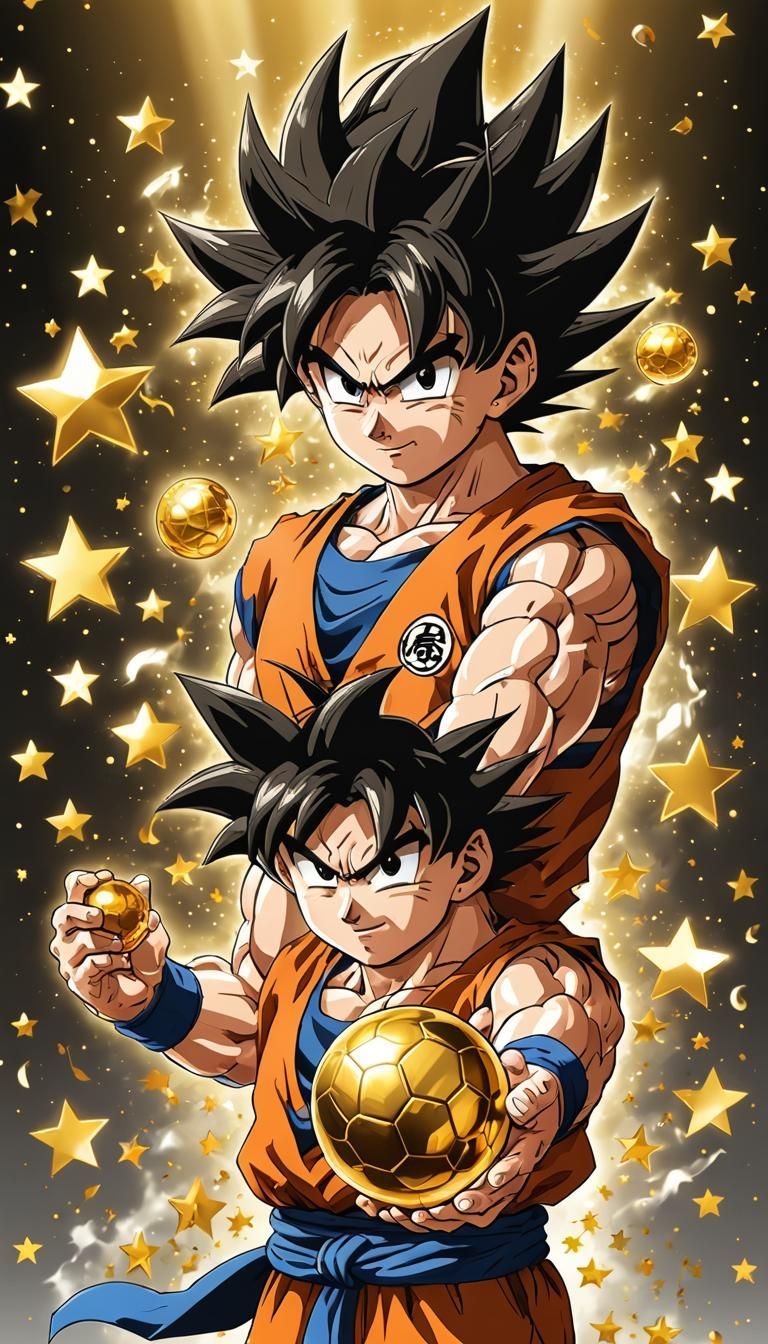 768x1344 Son Goku with Golden Ball: 16K Anime Art