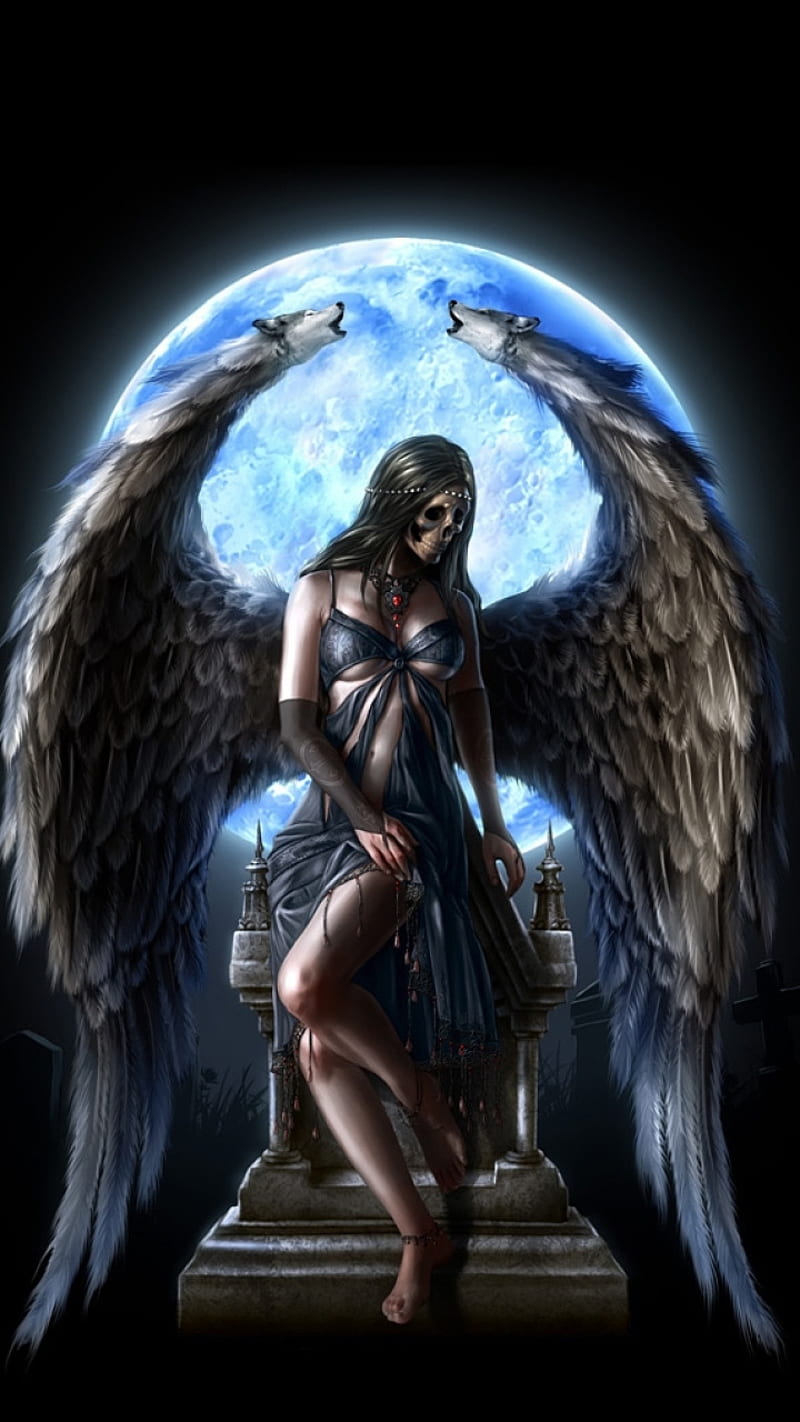 800x1422 Angel, anjo, lua, luar, HD phone wallpaper