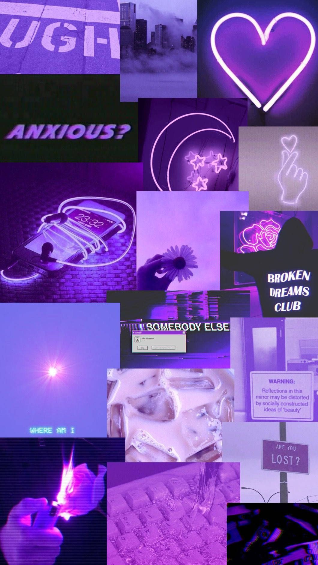 1060x1884 Download Neon Heart Pastel Purple Tumblr Collage Wallpaper