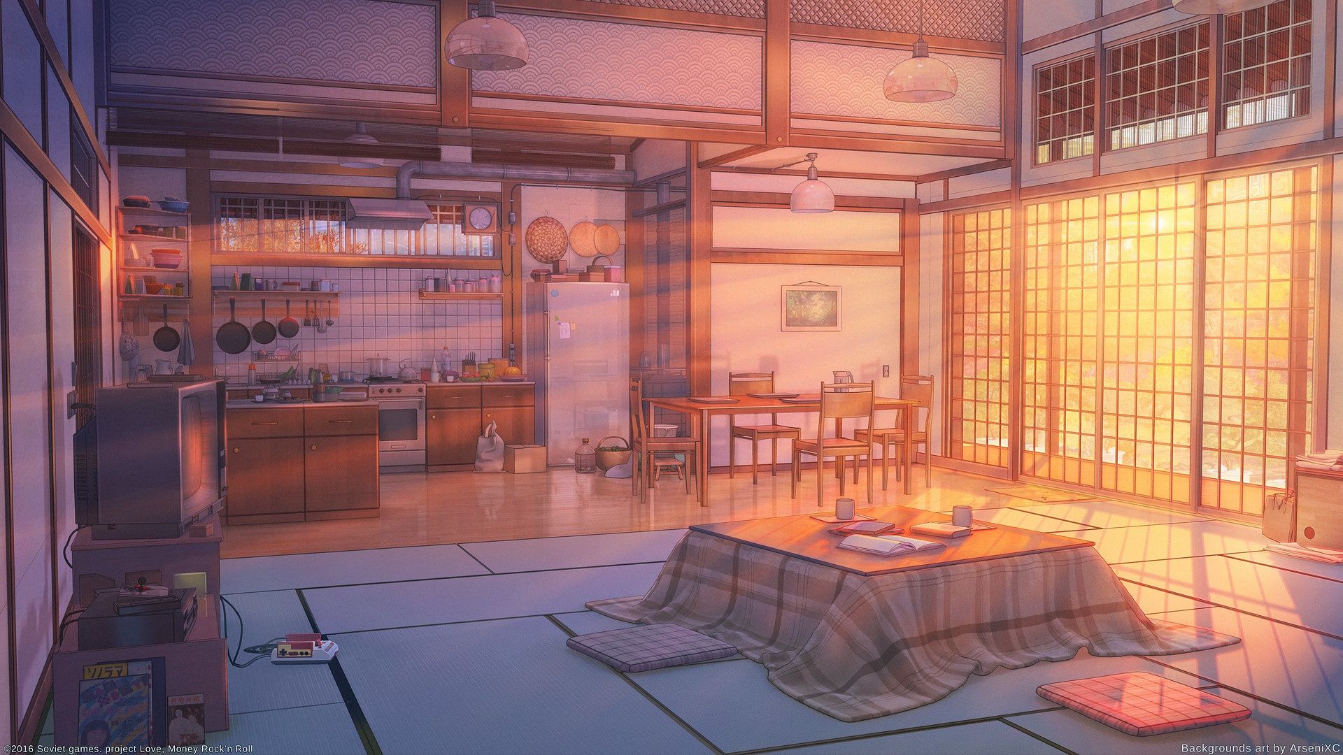 1920x1080 Wallpaper Old house sunset set, Love Money Rock'n'Roll, the room, dining room, kitchen sunset for mobile and desktop, section игры, resolution 1920x1080