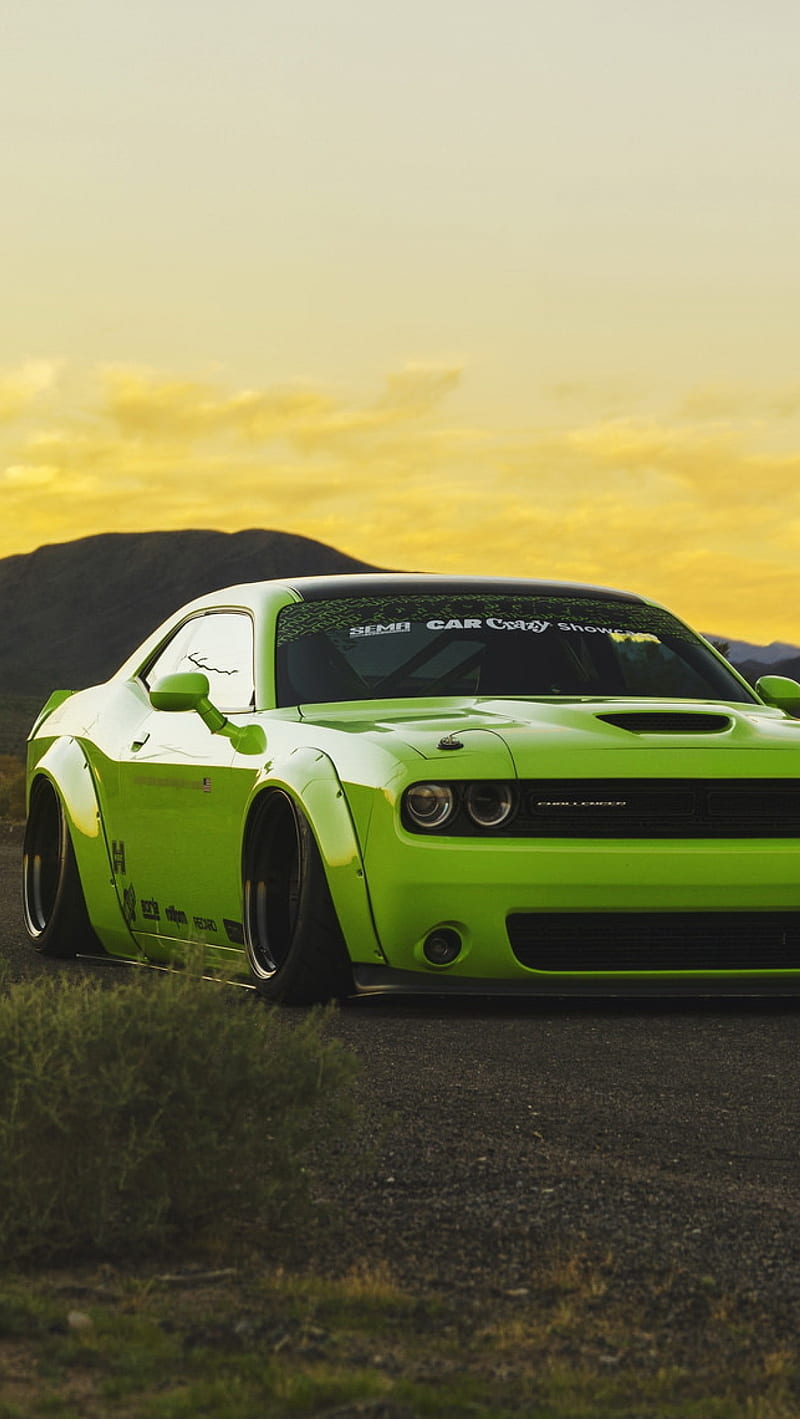 800x1419 Dodge Challanger, car, green, muscle, HD phone wallpaper
