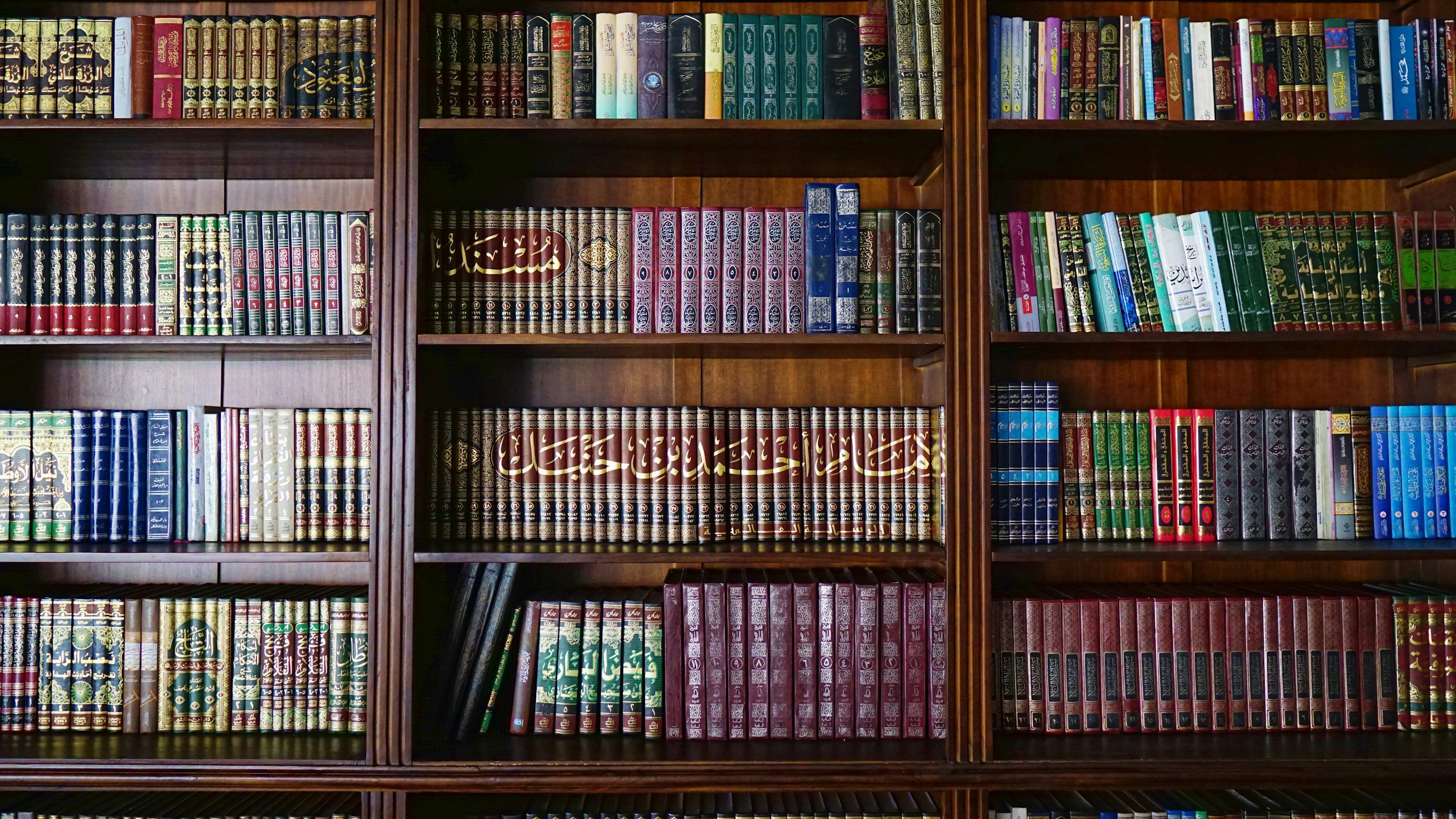3000x1688 A book shelf filled with lots of books