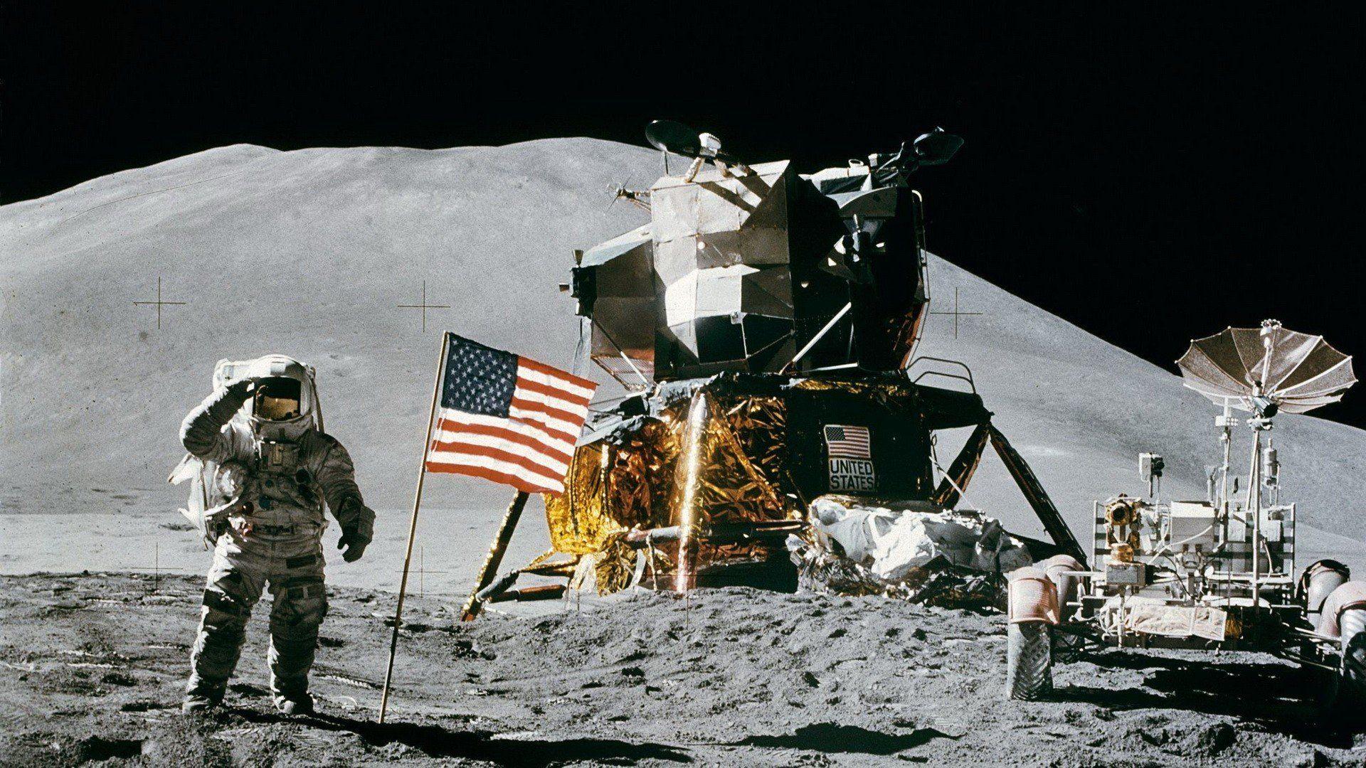 1920x1080 moon, Astronaut, NASA, American flag Wallpaper HD / Desktop and Mobile Background
