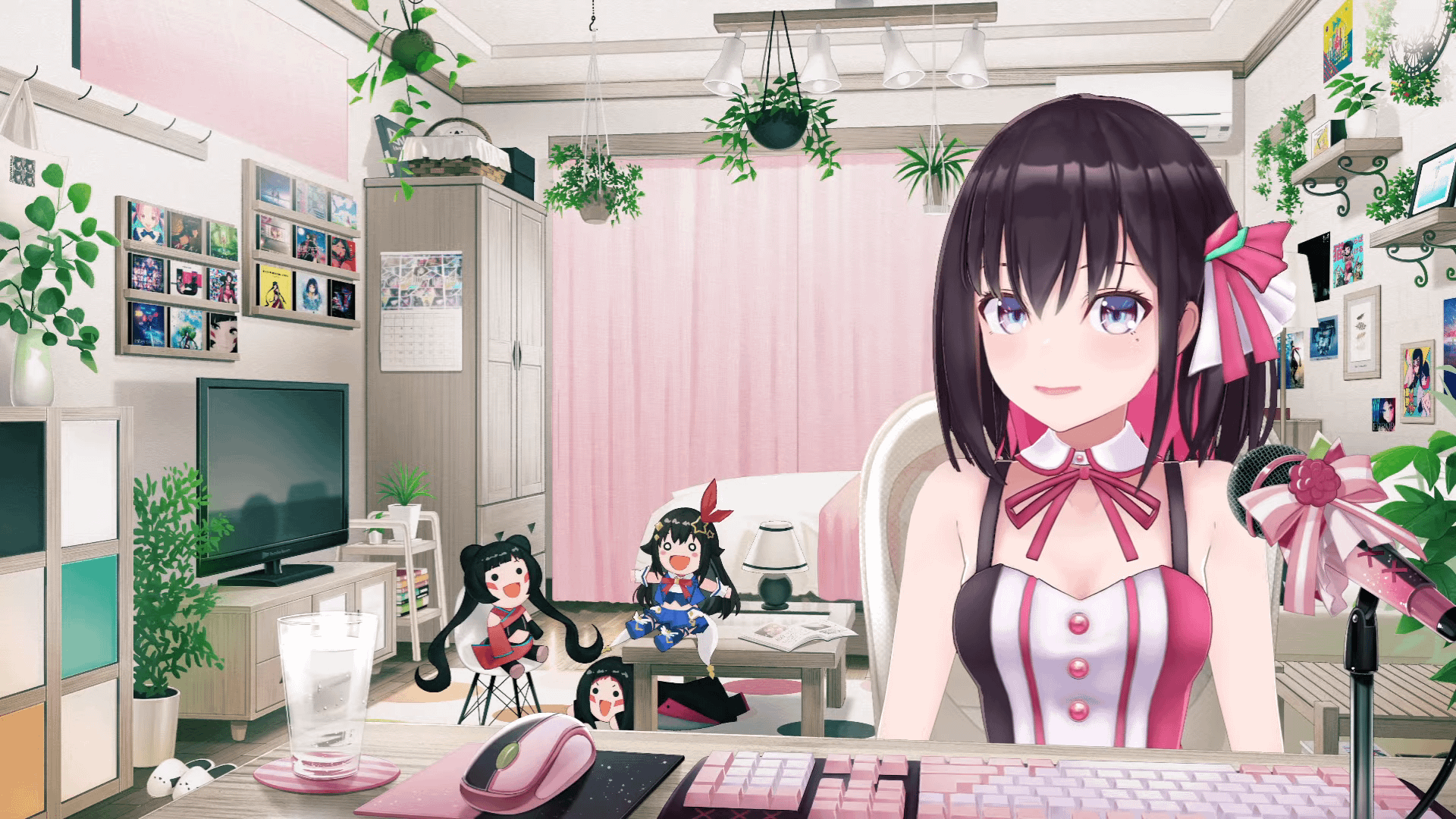 1920x1080 AZKi Chan's New Room Background! Such A Lovely Design And That Cute AZKi Chan And Sora Chan Plushies! <3
