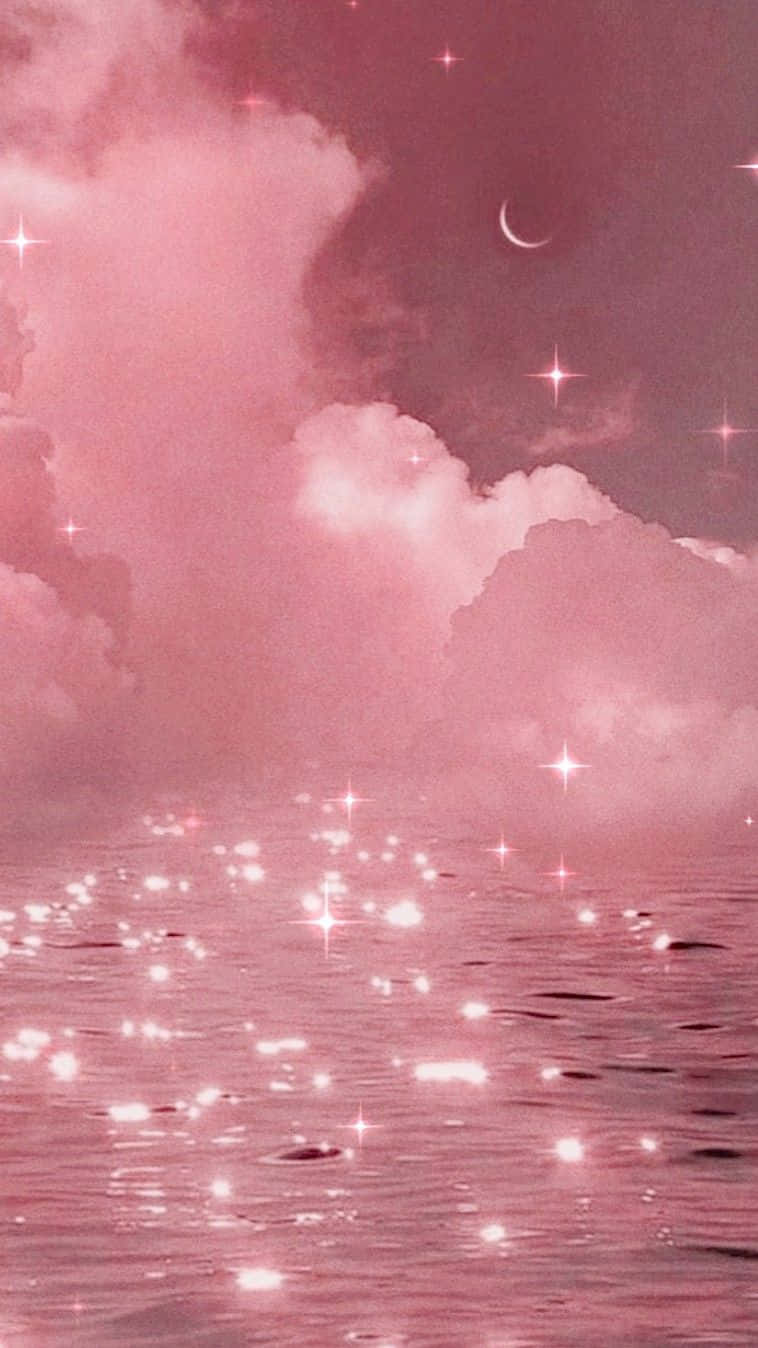 758x1348 Download Pink Glitter Waterand Sky Aesthetic Wallpaper