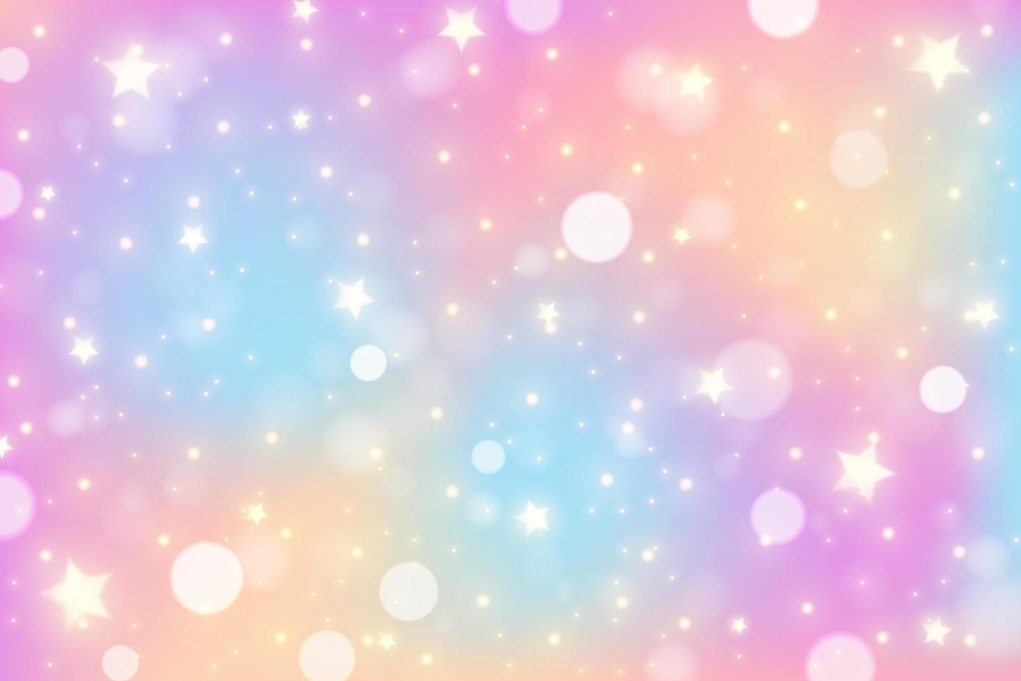 1470x980 Rainbow gradient sky background. Unicorn space with glitter and stars. Holographic mermaid magic texture with bokeh. Vector wallpaper