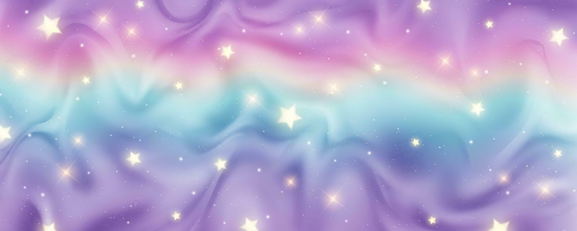 1920x768 Abstract color rainbow gradient background. Glitter sky with stars and sparkles. Wavy fluid liquid texture. Vibrant flow curved folds. Multicolor blurred vector wallpaper