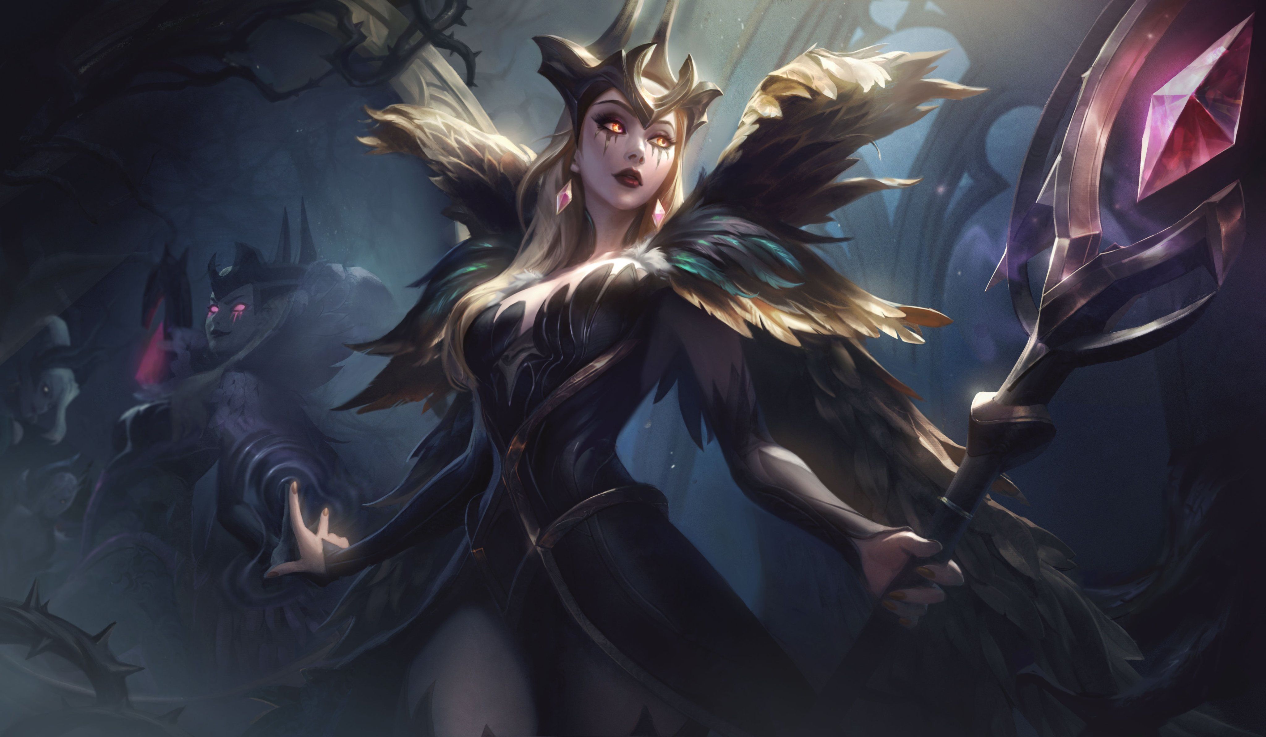 4096x2384 Wallpaper girl, art, blonde, staff, League of Legends, LoL, Leblanc for mobile and desktop, section игры, resolution 4096x2384