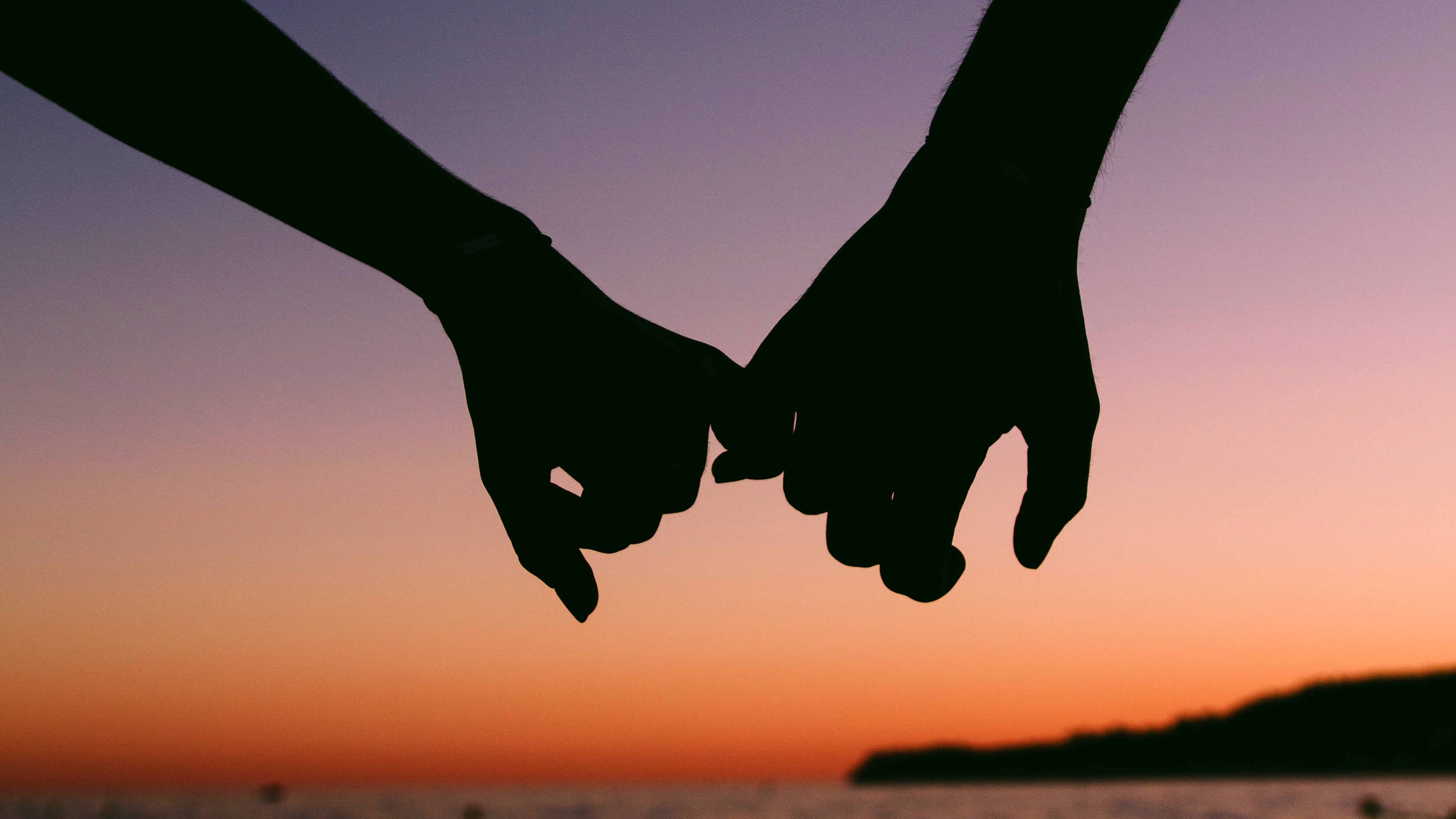 3840x2160 Hands together Wallpaper 4K, Couple, Silhouette, Sunset