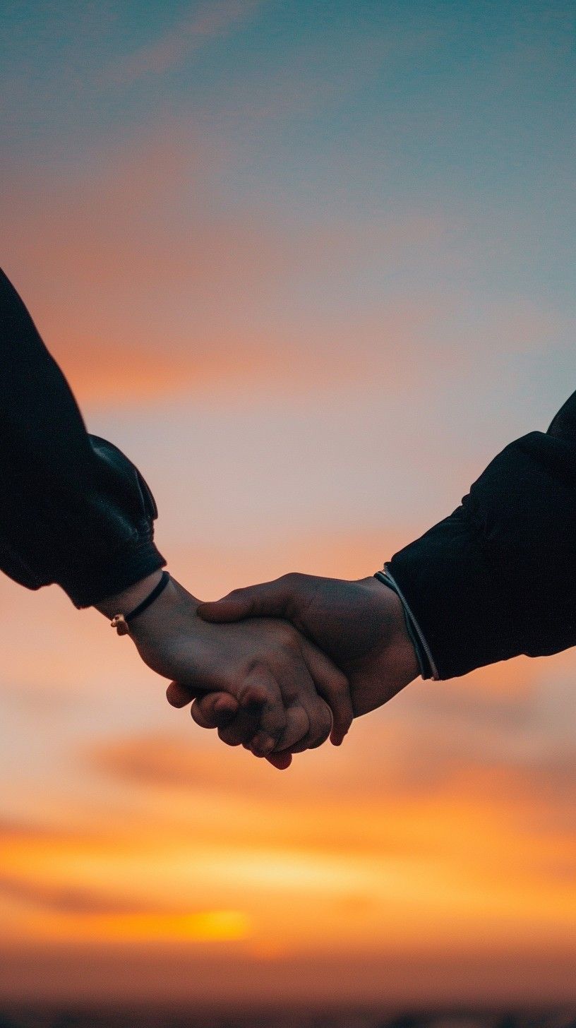816x1456 Download Sunset Handshake Silhouette Image, Silhouette, Handshake