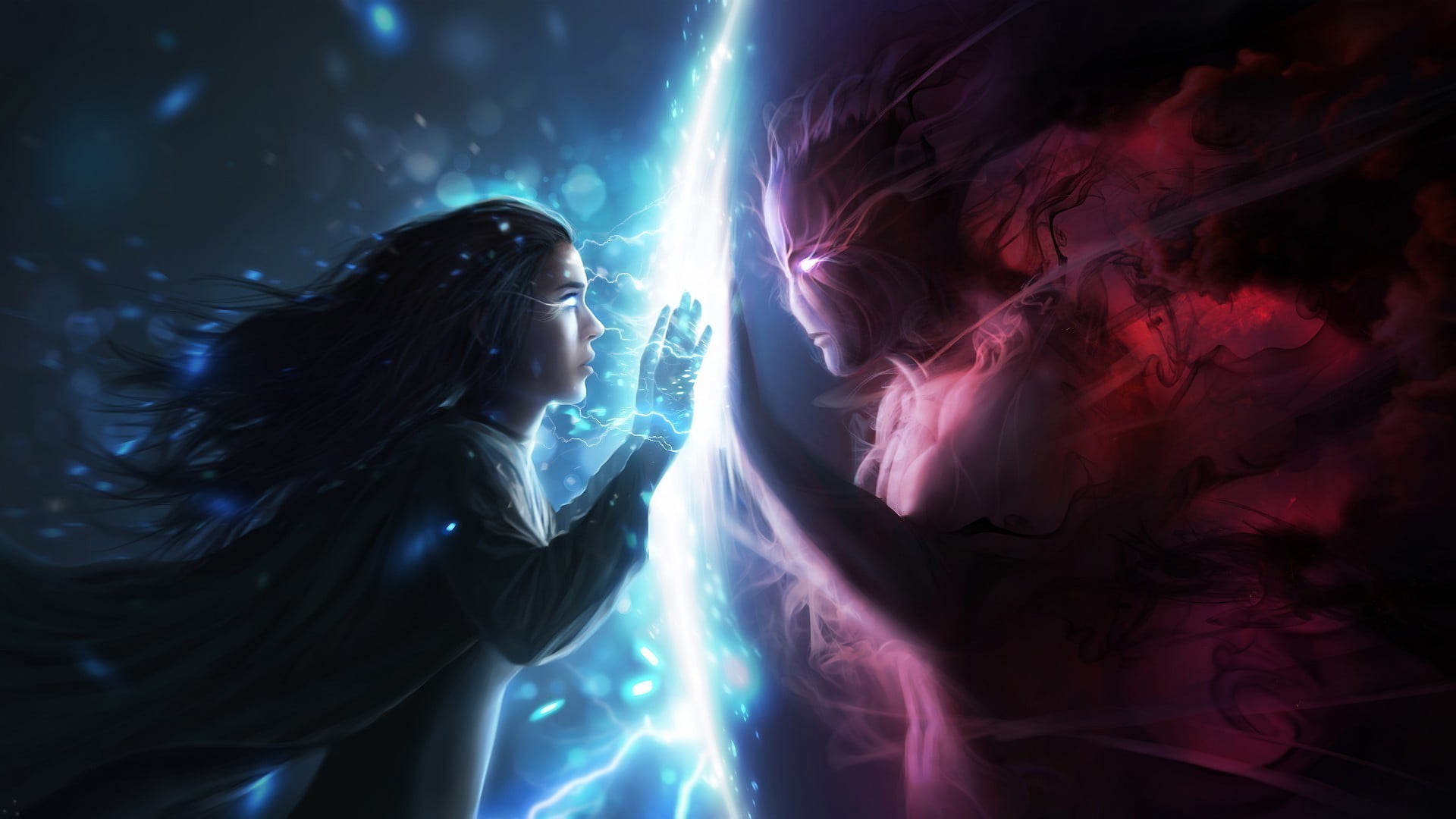 1920x1080 Game application poster, angel, demon, abstract, fantasy art HD wallpaper