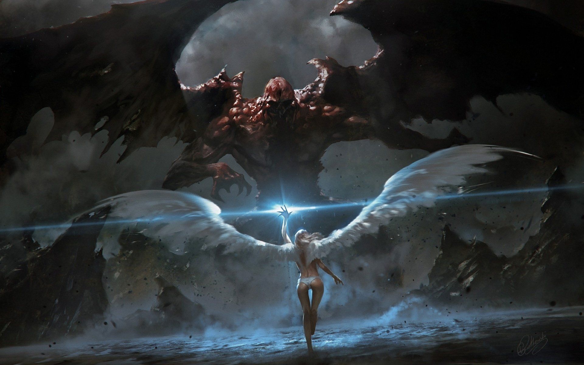 1920x1200 wings, Angel, Art, Magic, Demon, Rock, Girl Wallpaper HD / Desktop and Mobile Background