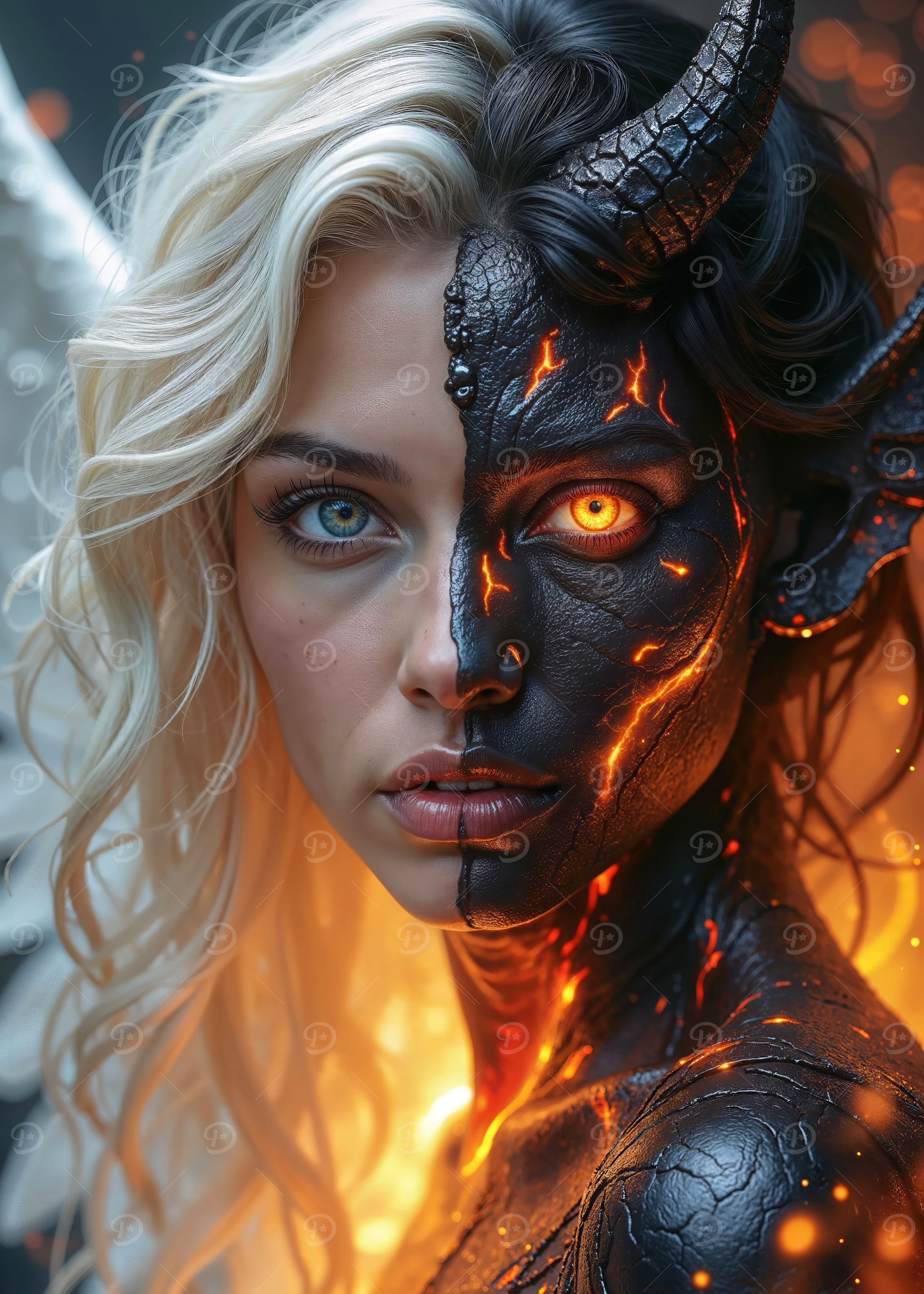 2057x2880 Angel and Demon Woman Portrait