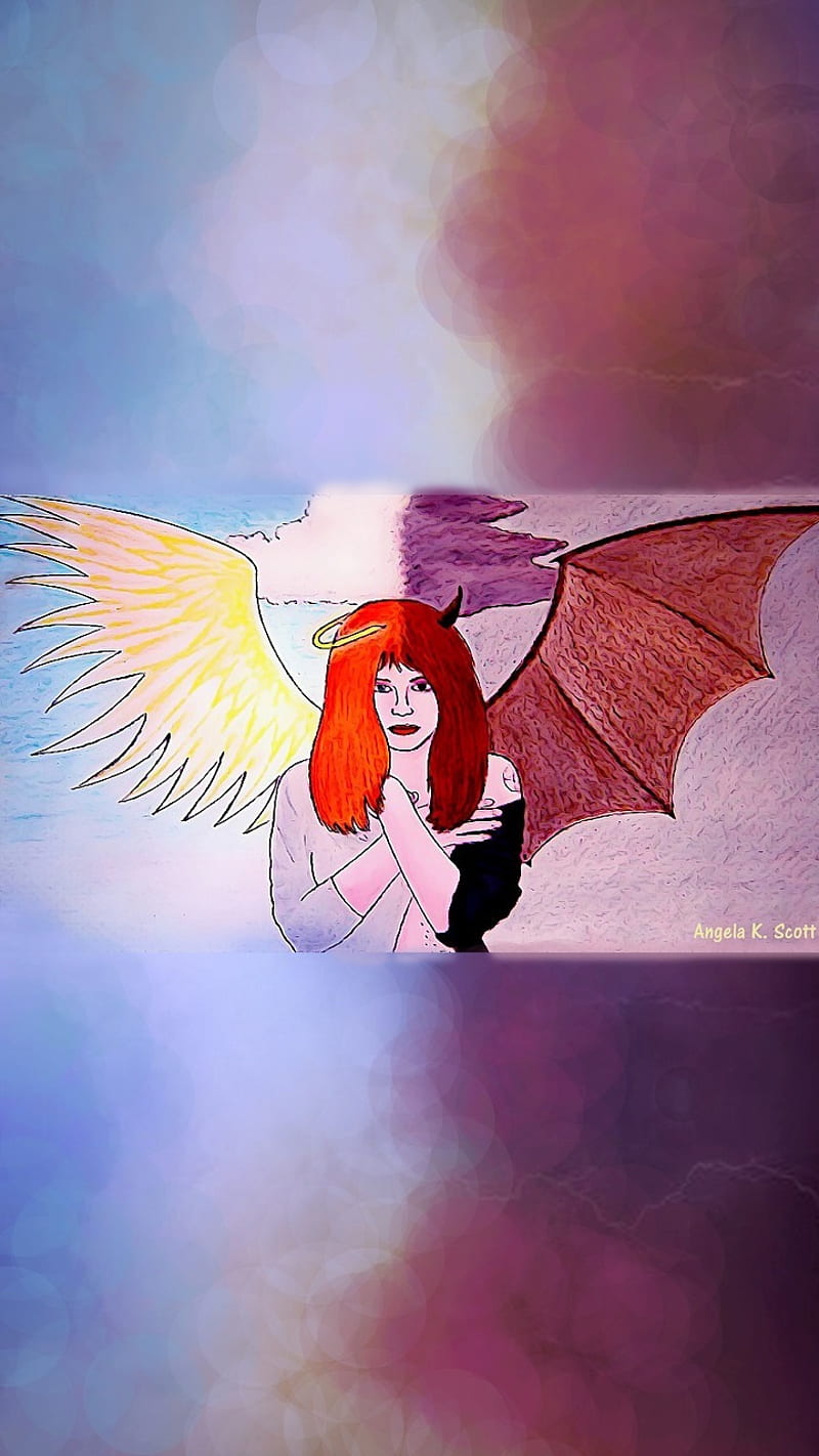 800x1422 Angel devil girl, art, good and bad, good vs evil, gothic woman, half, heaven and hell, HD phone wallpaper