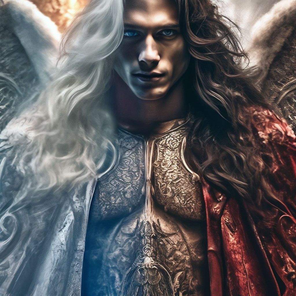 1024x1024 Angel and demon in one body, a man of two halves: half angel + half demon