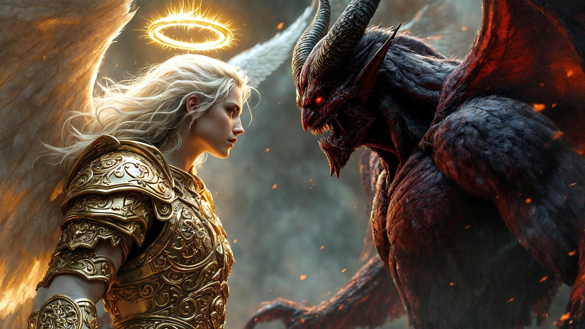 1920x1080 Angel and Demon, Good and Evil, Artwork 4K UHD Wallpaper for UltraHD Desktop and TV : Widescreen and UltraWide Display : Dual Monitor : Smartphone and Tablet Devices