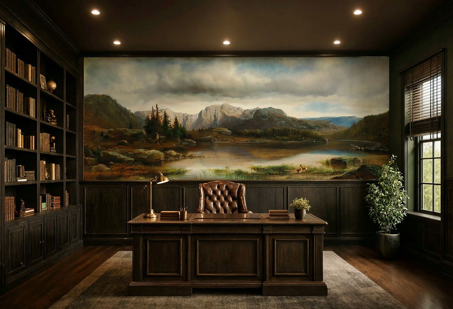 1502x1024 Moody Mountain Lake Wall Mural Above Wainscoting. Dark Academia Scenic Landscape Wallpaper Peel and Stick Vinyl Custom (Message me) / Peel & Stick