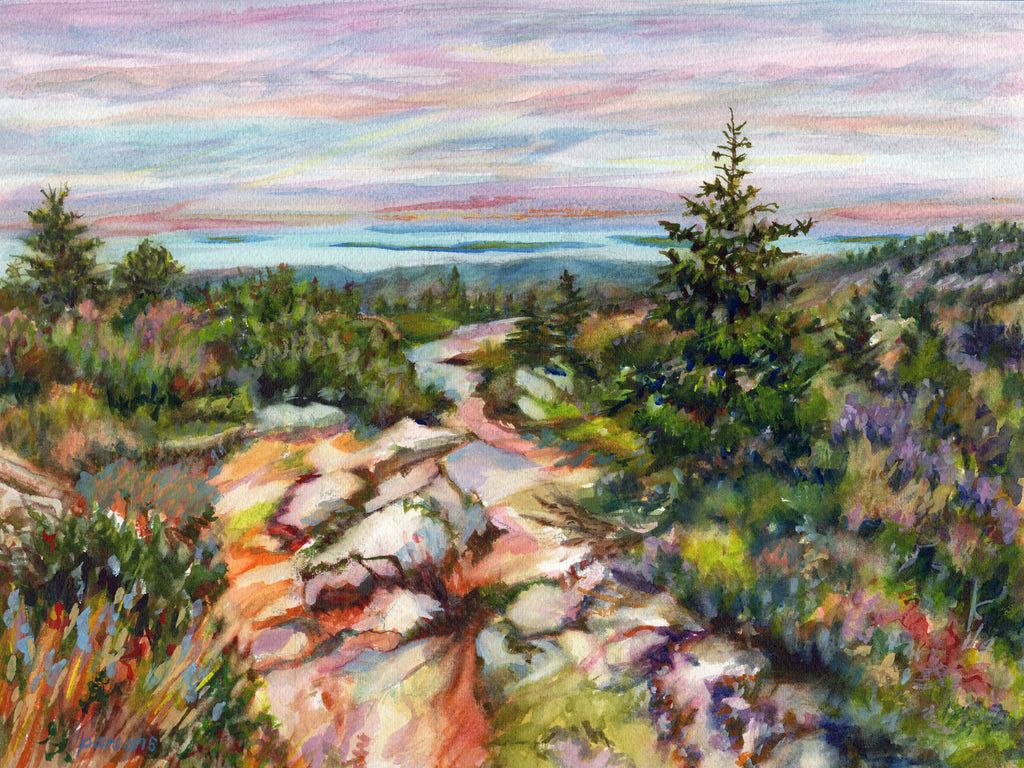1024x768 Cadillac Mountain, Acadia National Park, Maine. Original watercolor pa