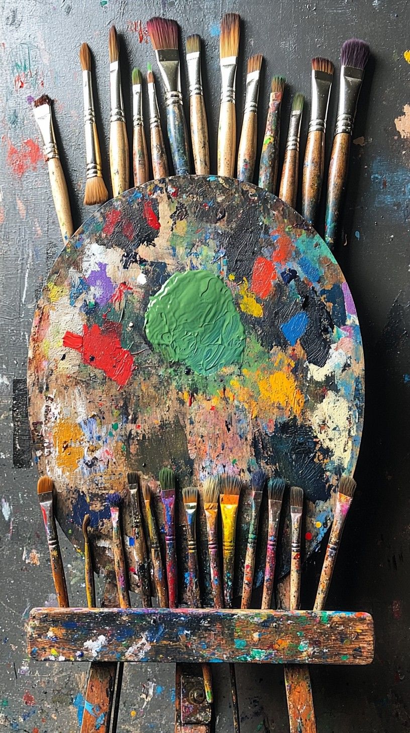 816x1456 Download Colorful Painter's Palette Image, Brushes, Painting