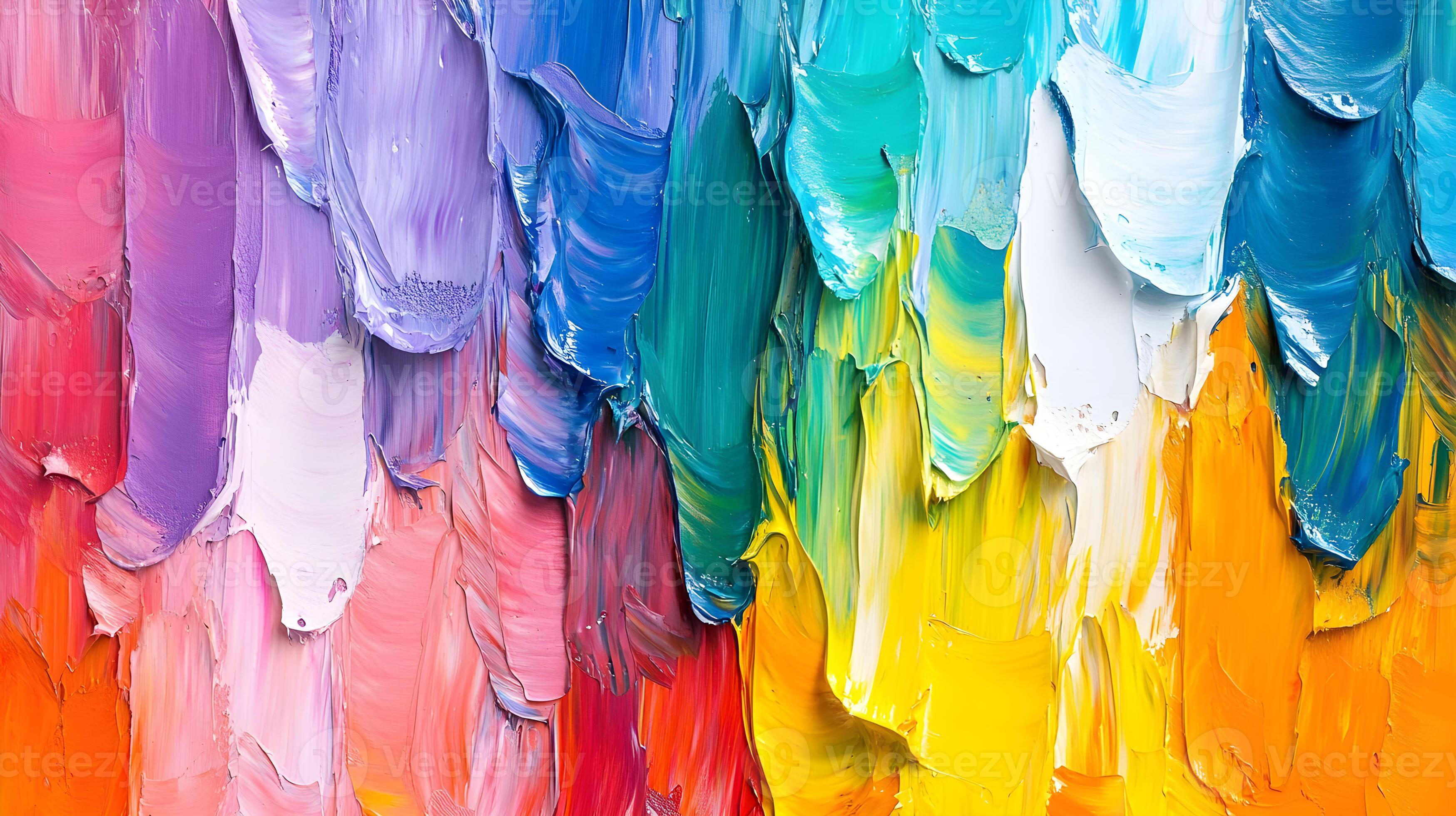 3497x1960 Vibrant palette of colors blending with thick oil paint strokes creating a captivating abstract background