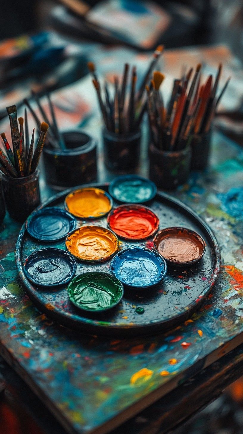 816x1456 Download Artistic paint palette Image, Studio, Palette