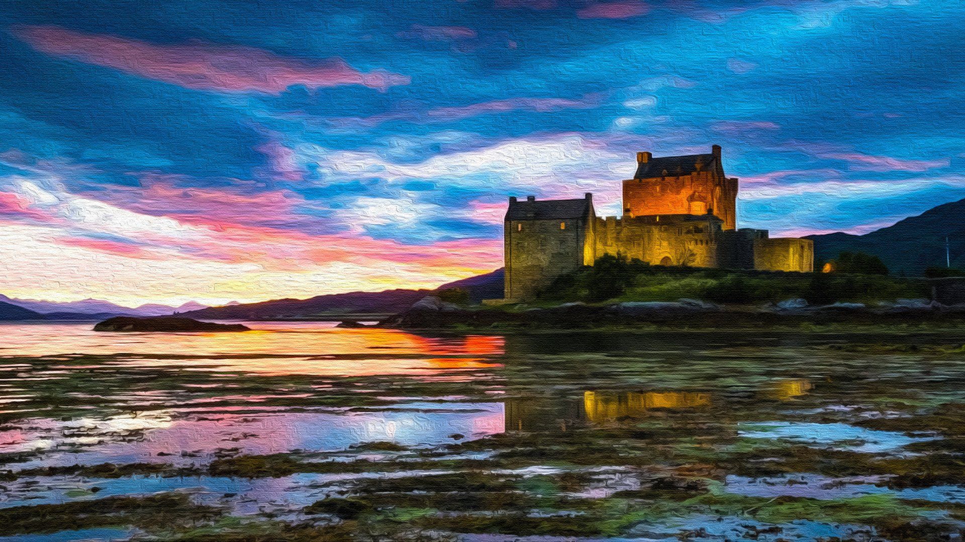 1920x1080 Dornie, Kyle of Lochalsh, Scotland on Canvas