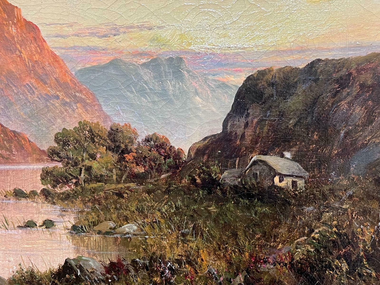 1600x1200 F. E. Jamiesonantique Scottish Highland Landscape Loch Warm Sunset Sky Signed Oil Painting