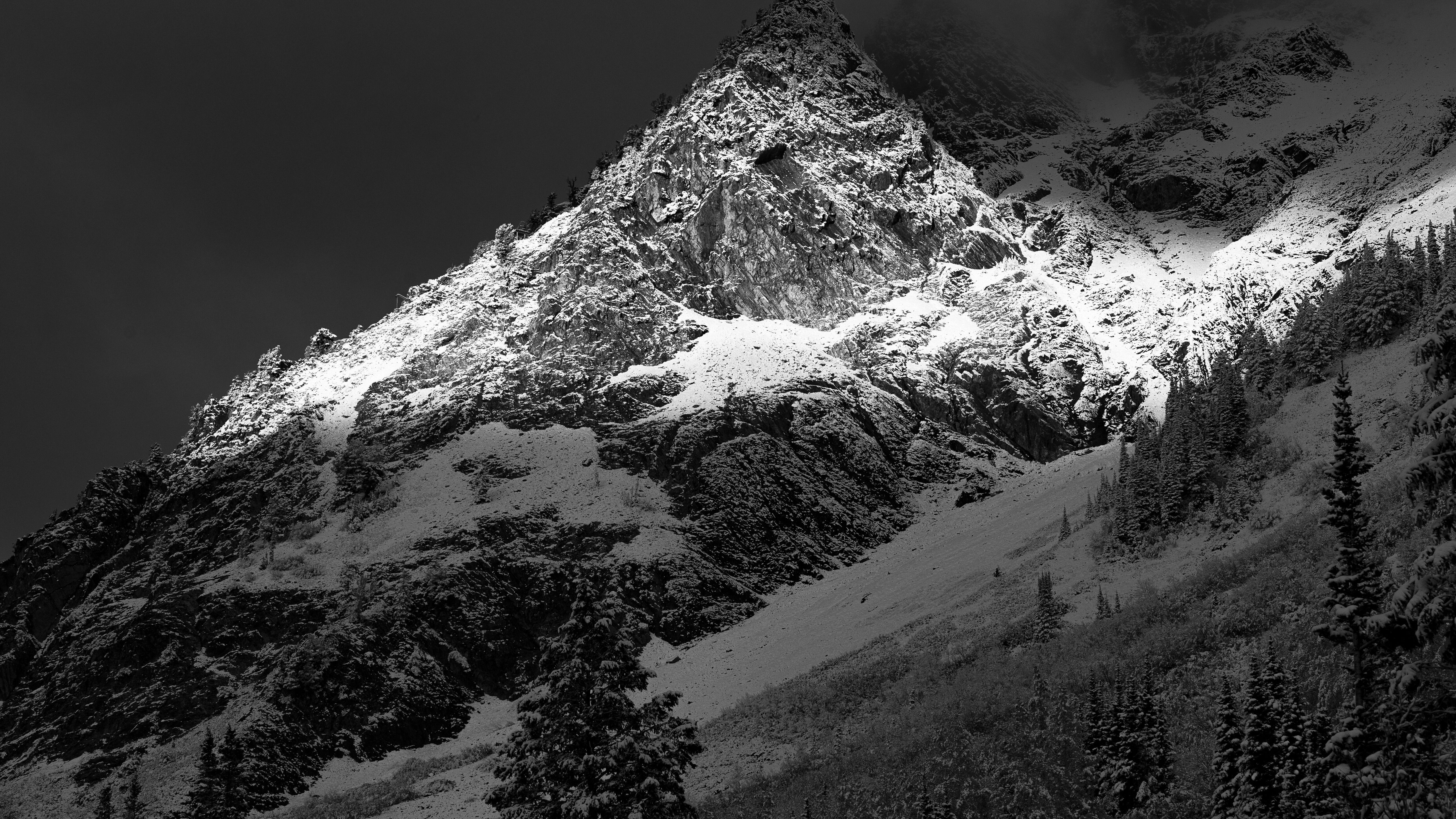 5120x2880 Black And White Photo Of Snow Capped Mountain 4K 5K HD Nature Wallpaper