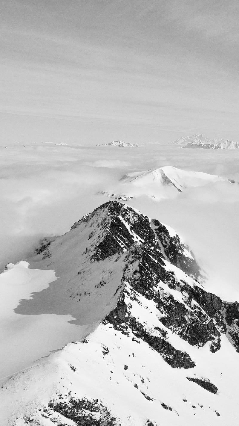 800x1422 Black & White Mountain, black and white, clouds, nature, graphy, rocky, season, HD phone wallpaper