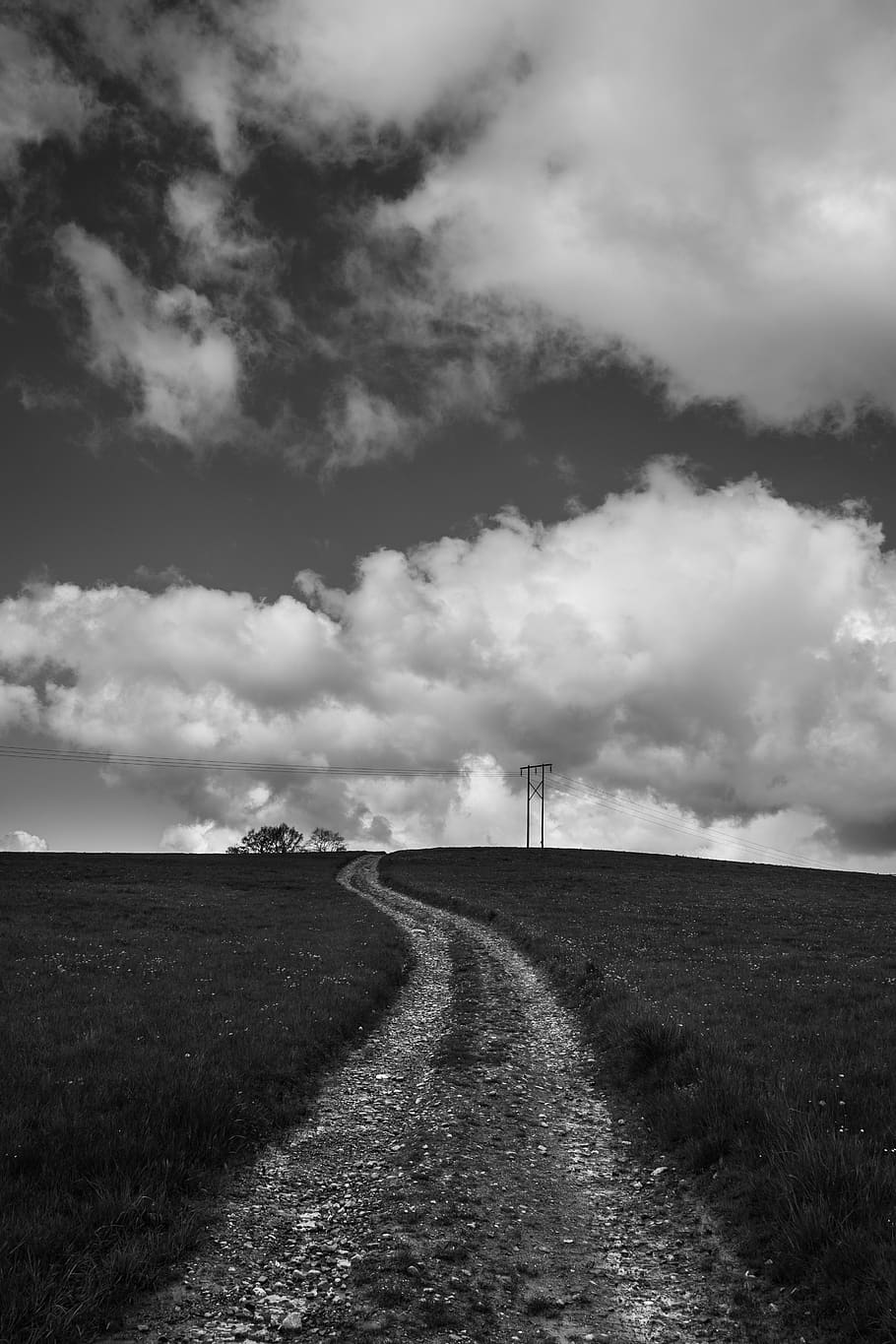 910x1365 HD wallpaper: black white, road, black and white, clouds, contrast, outdoor