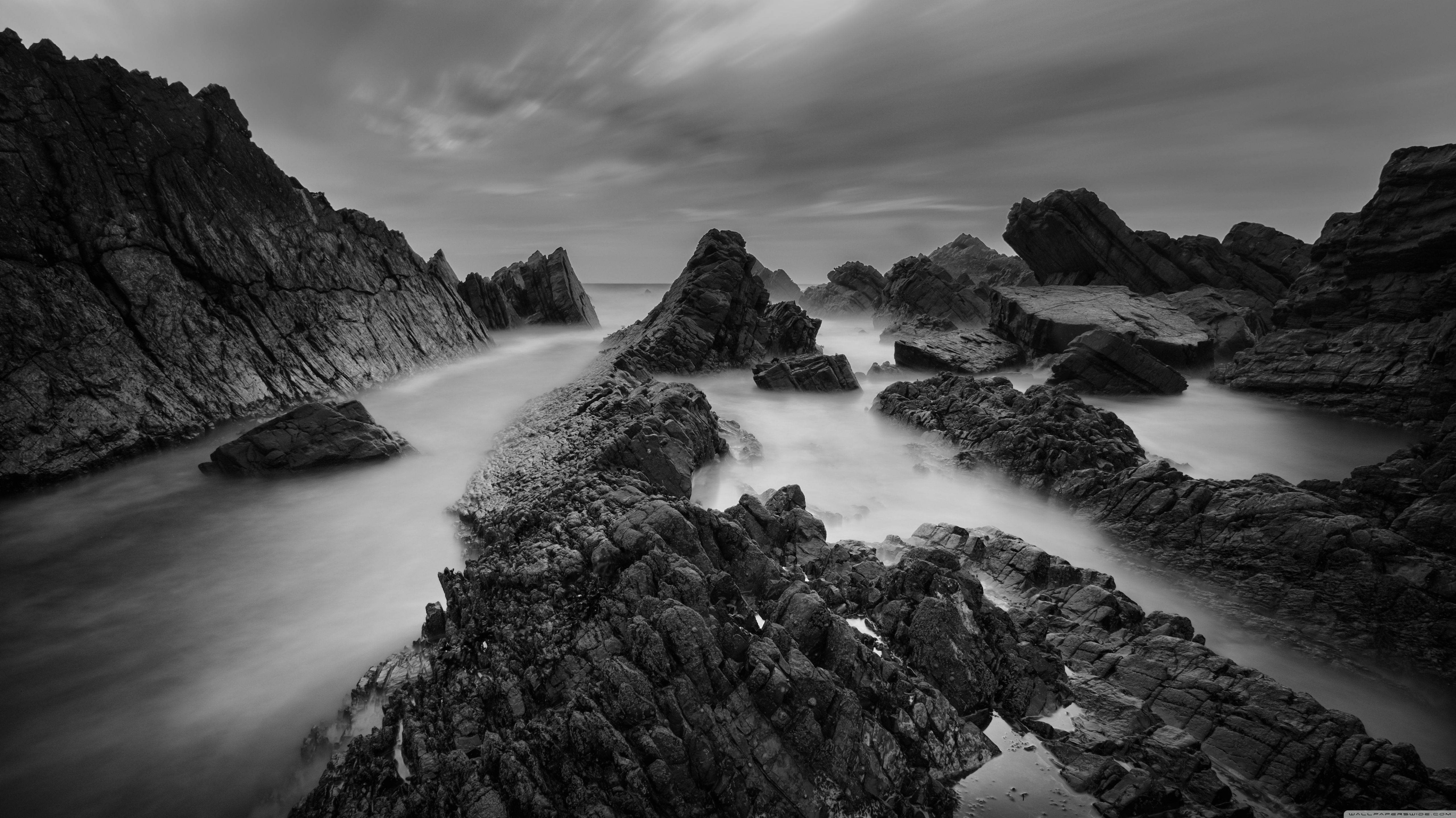 5120x2880 Atlantic Rocky Coastline Black and White 4K UHD Wallpaper for UltraHD Desktop and TV : Widescreen and UltraWide Display : Dual and Triple Monitor : Smartphone and Tablet Devices