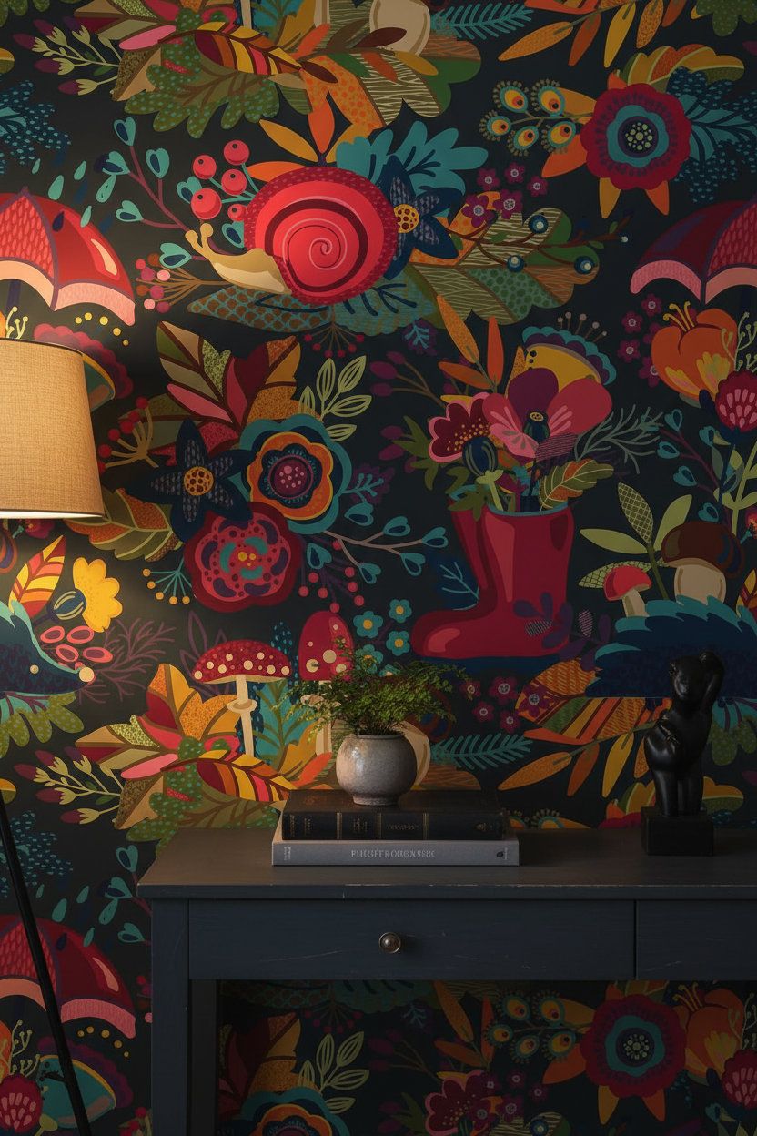 832x1248 Lark Manor™ Whimsical Floral Wallpaper Abstract Colorful Decorative Mural