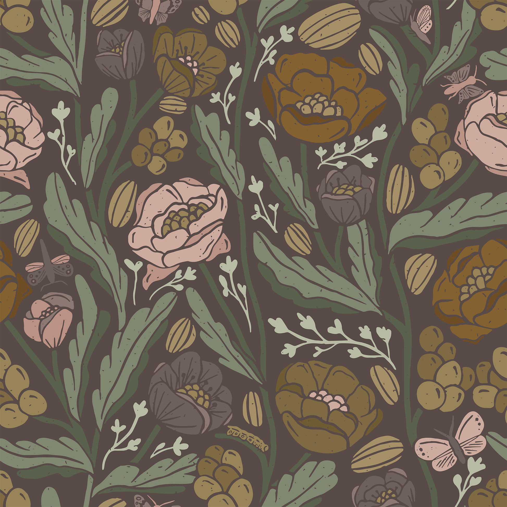 1946x1946 Whimsical Garden Floral Peel and Stick Wallpaper Sample, Flowers