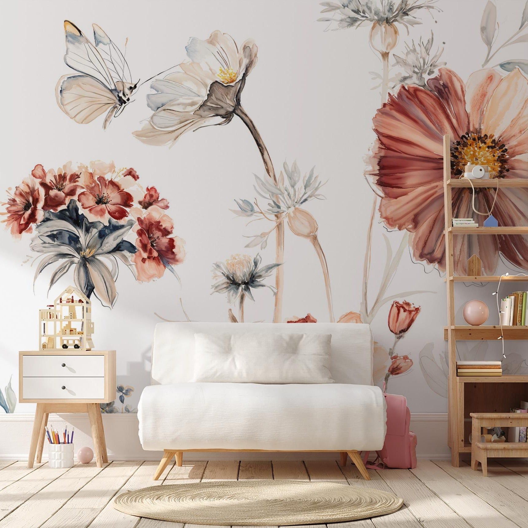 1719x1719 Pink & Rust Wildflowers Wallpaper Sample Dreams Wallpaper (White) & Stick Luxe