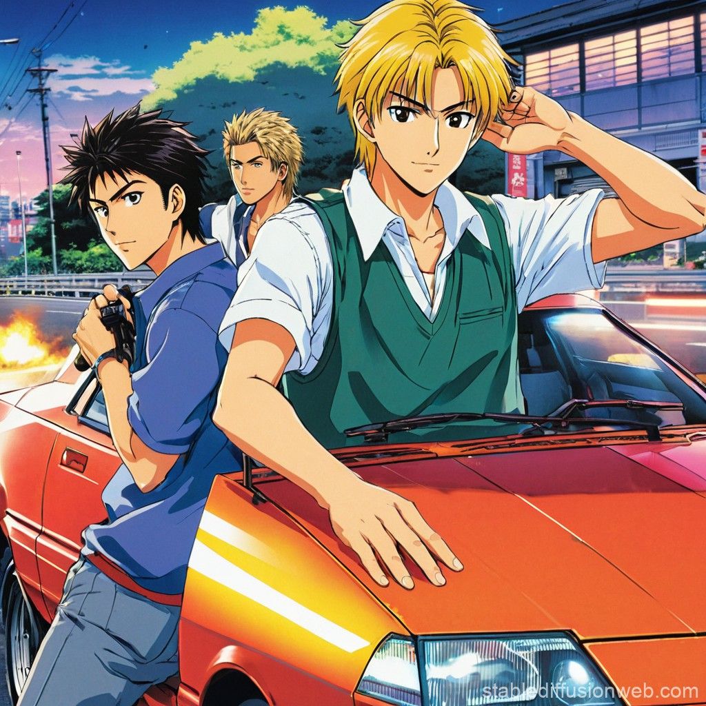 1024x1024 takumi fujiwara and itsuki takeuchi from initial d being best friends Prompts. Stable Diffusion Online