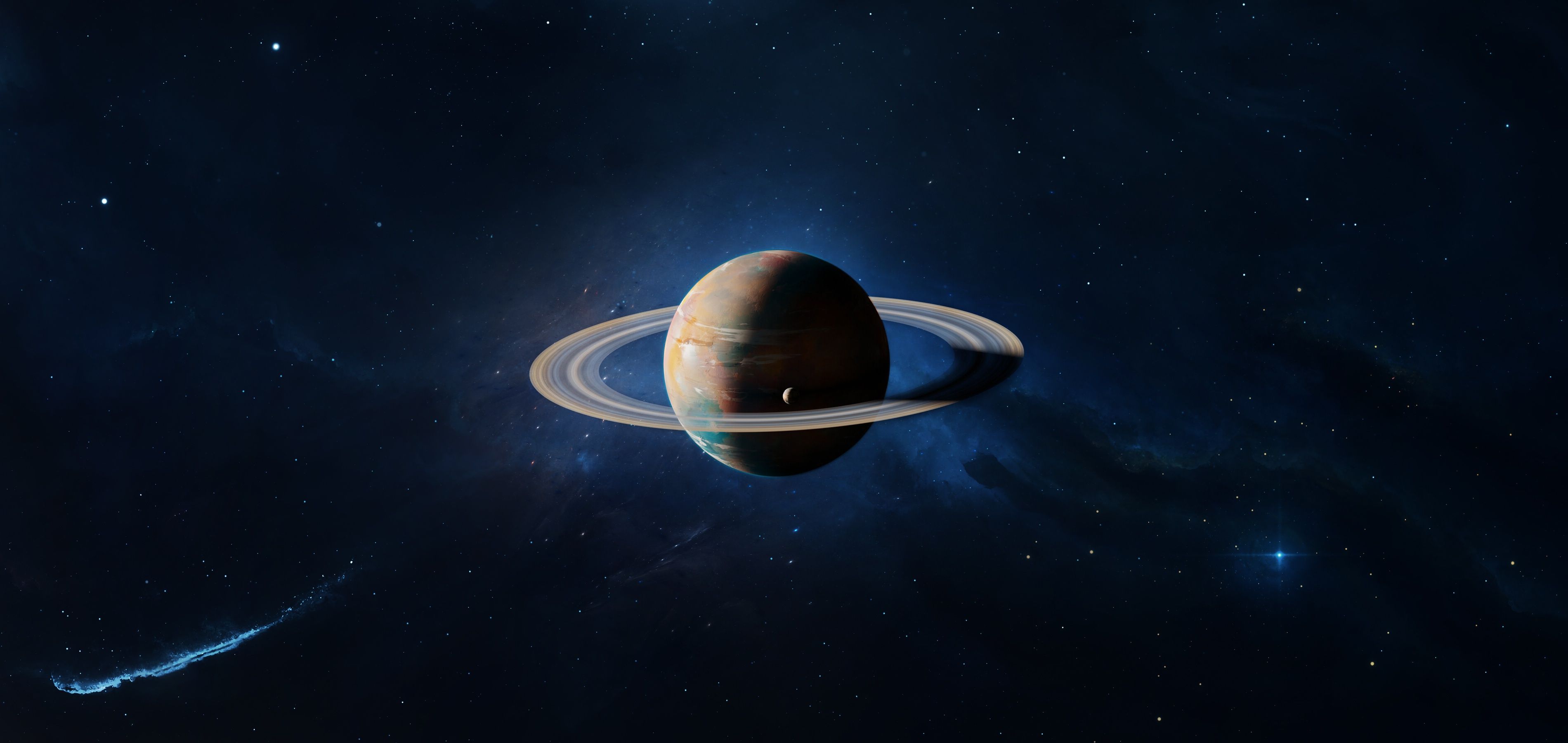 3800x1800 Download Planetary Ring Space Star Sci Fi Planet HD Wallpaper