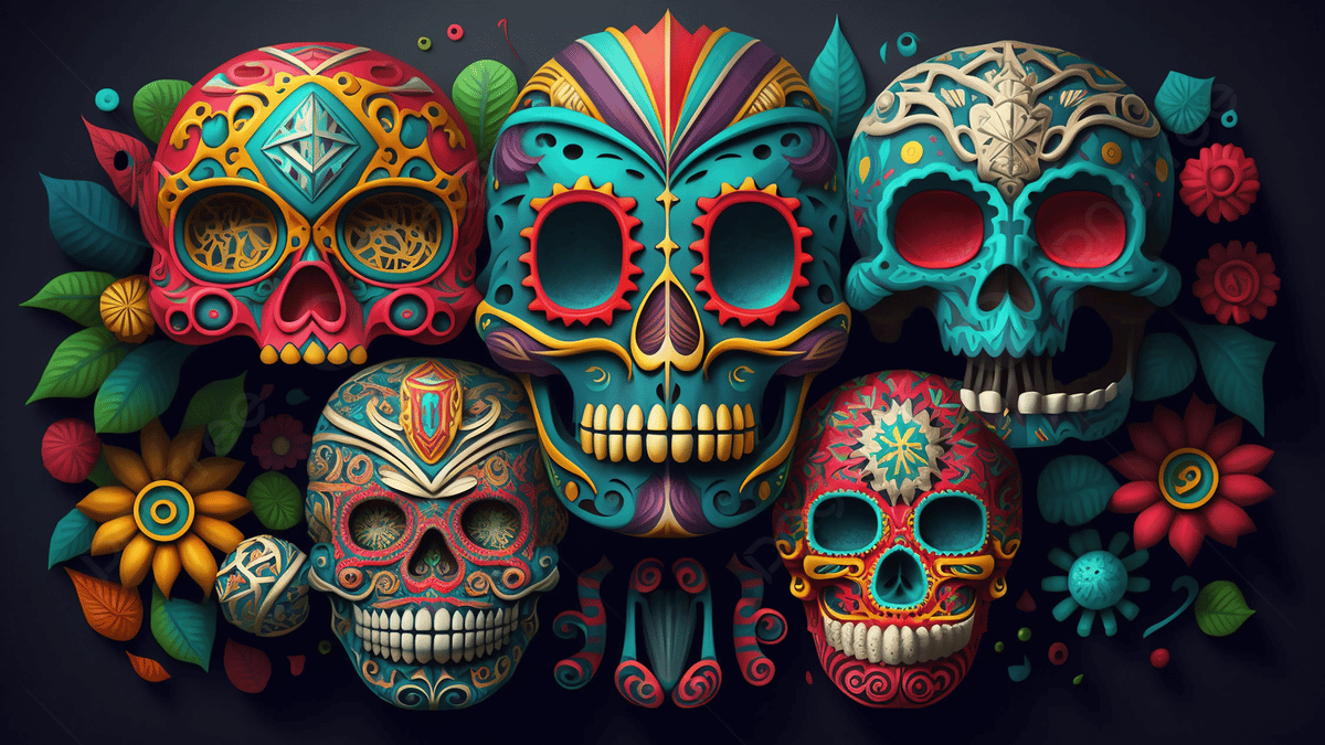 1200x675 Mexican Day Of The Dead Colorful Skull Background, Mexico Day Of The Dead, Color, Skull Background Image And Wallpaper for Free Download