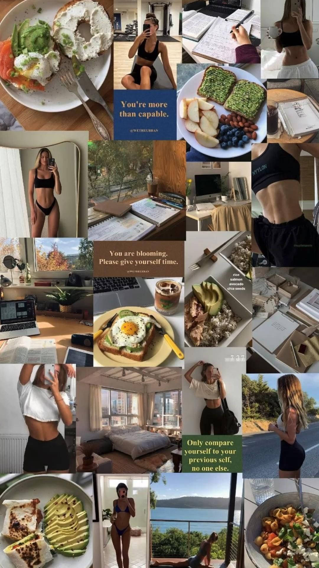 1080x1920 Download That Girl Aesthetic Fitness Goals Collage Wallpaper