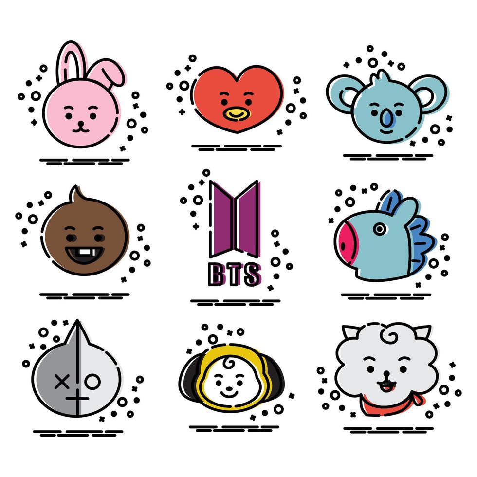 980x980 Icon Set bt21 Character. A cute face cartoon. Suitable for smartphone wallpaper, prints, poster, flyers, greeting card, ect
