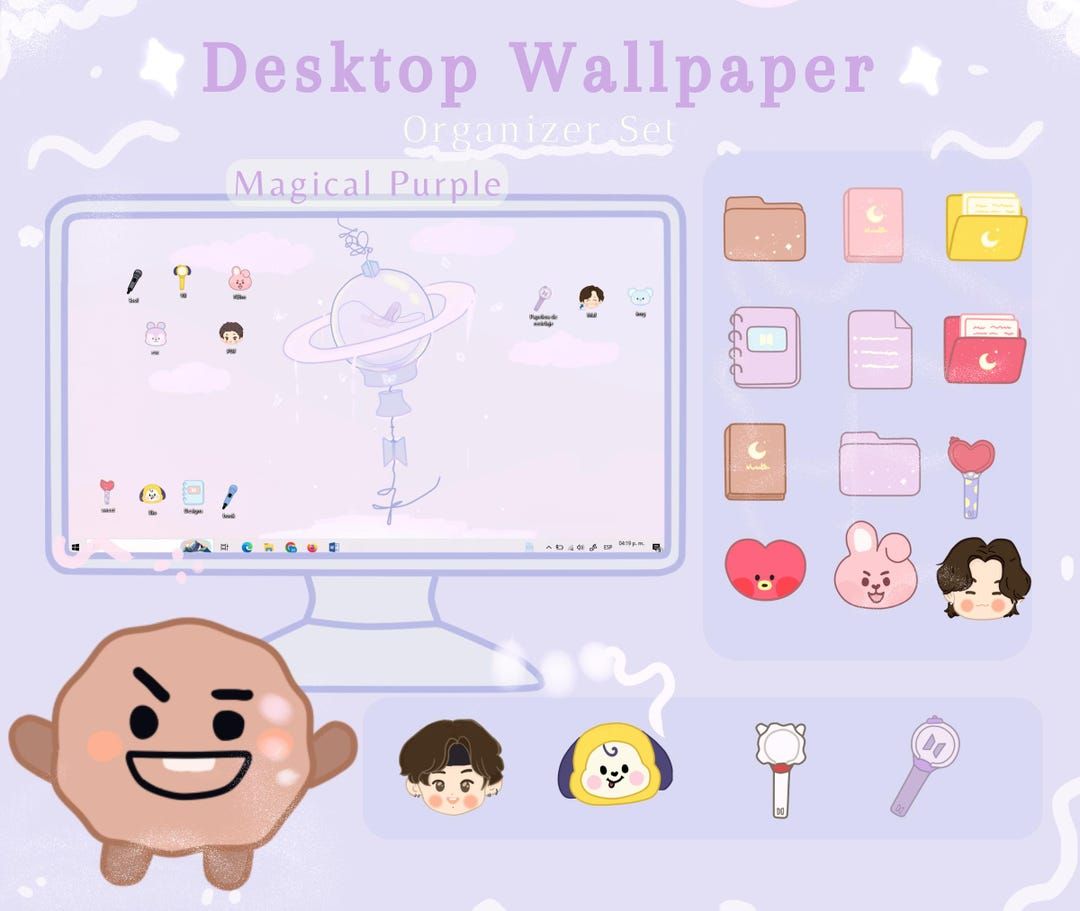 1080x911 BTS Desktop Theme. Magical Purple Desktop Wallpaper Organizer Set. Bts Wallpaper and Icon
